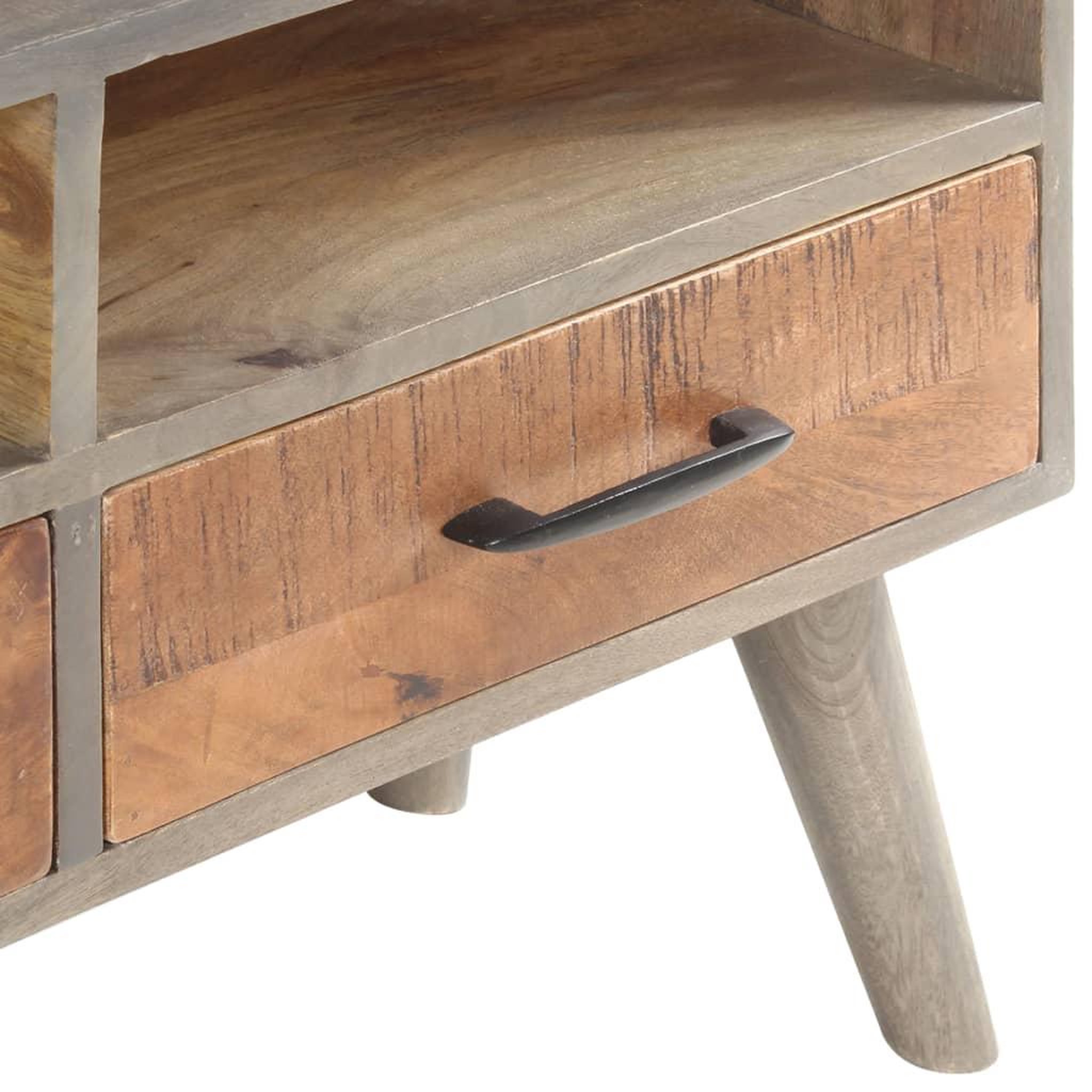 Voir la diapositive 5 : VIDAXL Meuble tv gris 130x35x51 cm bois massif de manguier brut