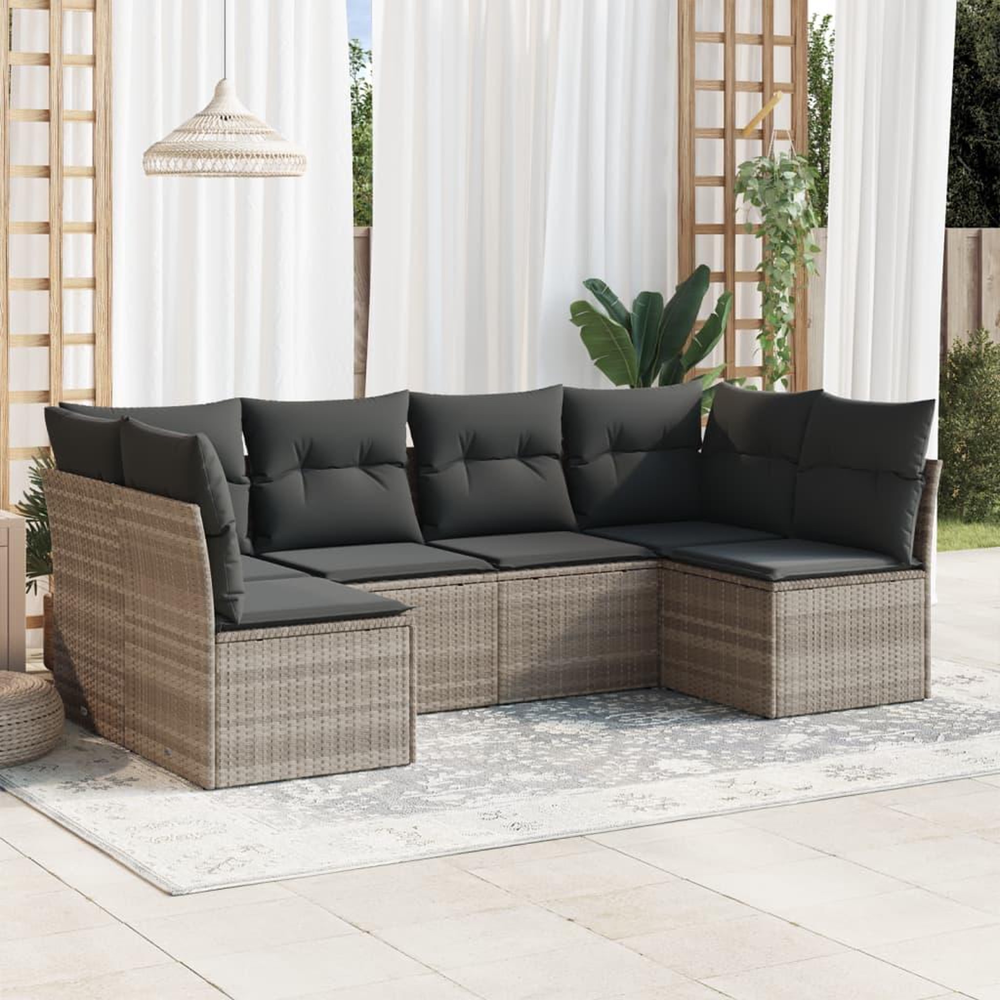 VIDAXL Salon de jardin 6 pcs avec coussins gris clair resine tressee