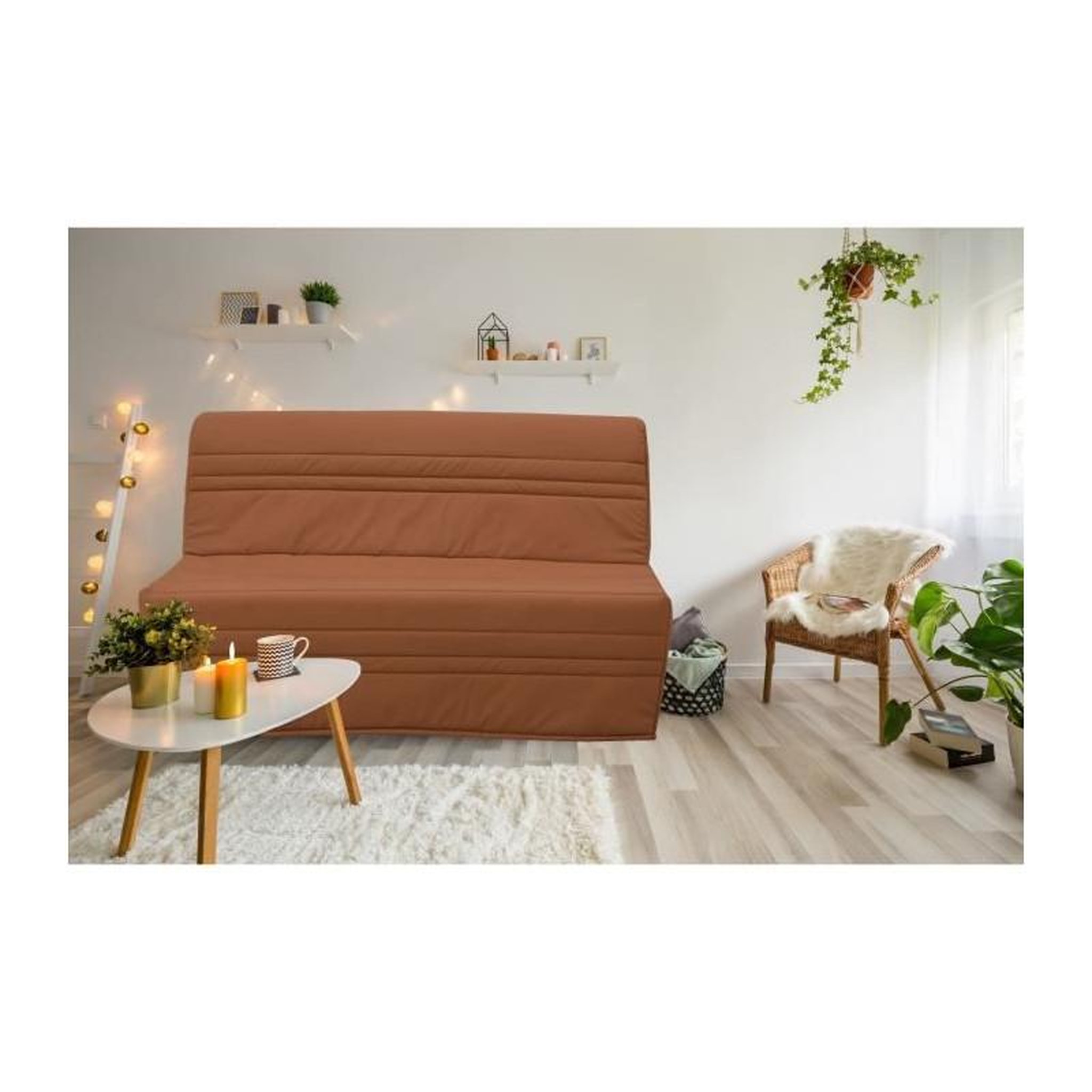 Voir la diapositive 2 : GRUHIER Banquette BZ 2 places Joe - Tissu terracotta - L143 x P97 x H89cm - Fabrication française - GRUHIER