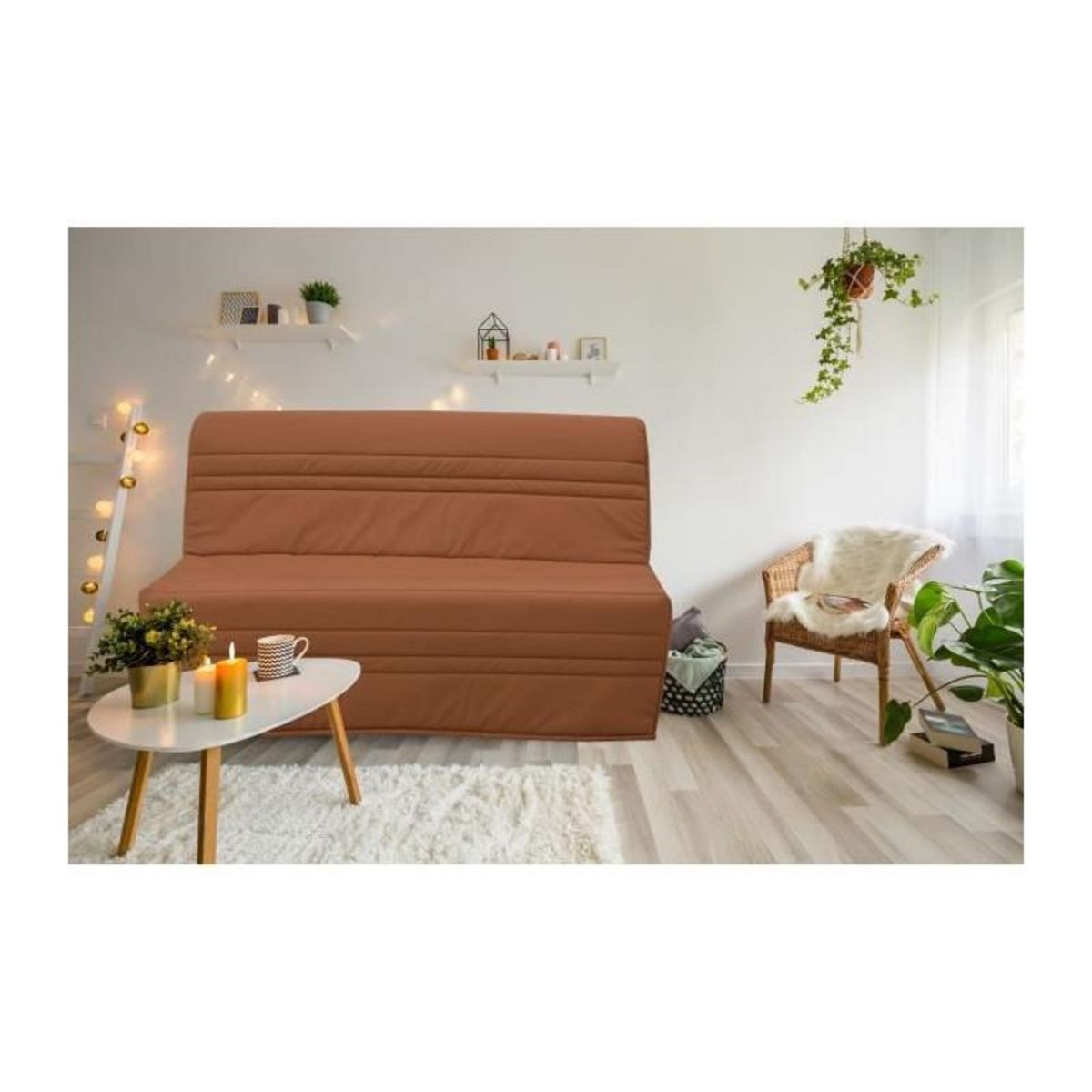 GRUHIER Banquette BZ 2 places Joe - Tissu terracotta - L143 x P97 x H89cm - Fabrication française - GRUHIER