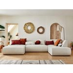 LISA DESIGN Onyx - canapé panoramique d'angle droit 7 places - en tissu. Coloris disponibles : Vert, Beige, Gris