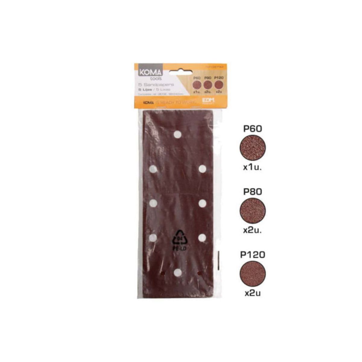  5 papiers de verre KOMA - pour ponceuse vibrante 08706 - 08733