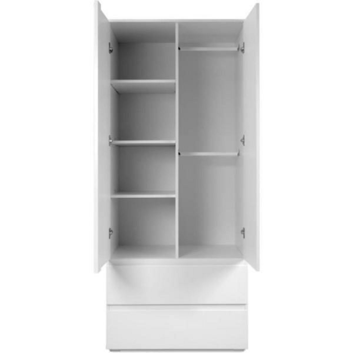 MARKET24 Armoire Image 60A - 2 portes battantes - 2 tiroirs - Blanc Mat - L80 x H191 x P55 cm