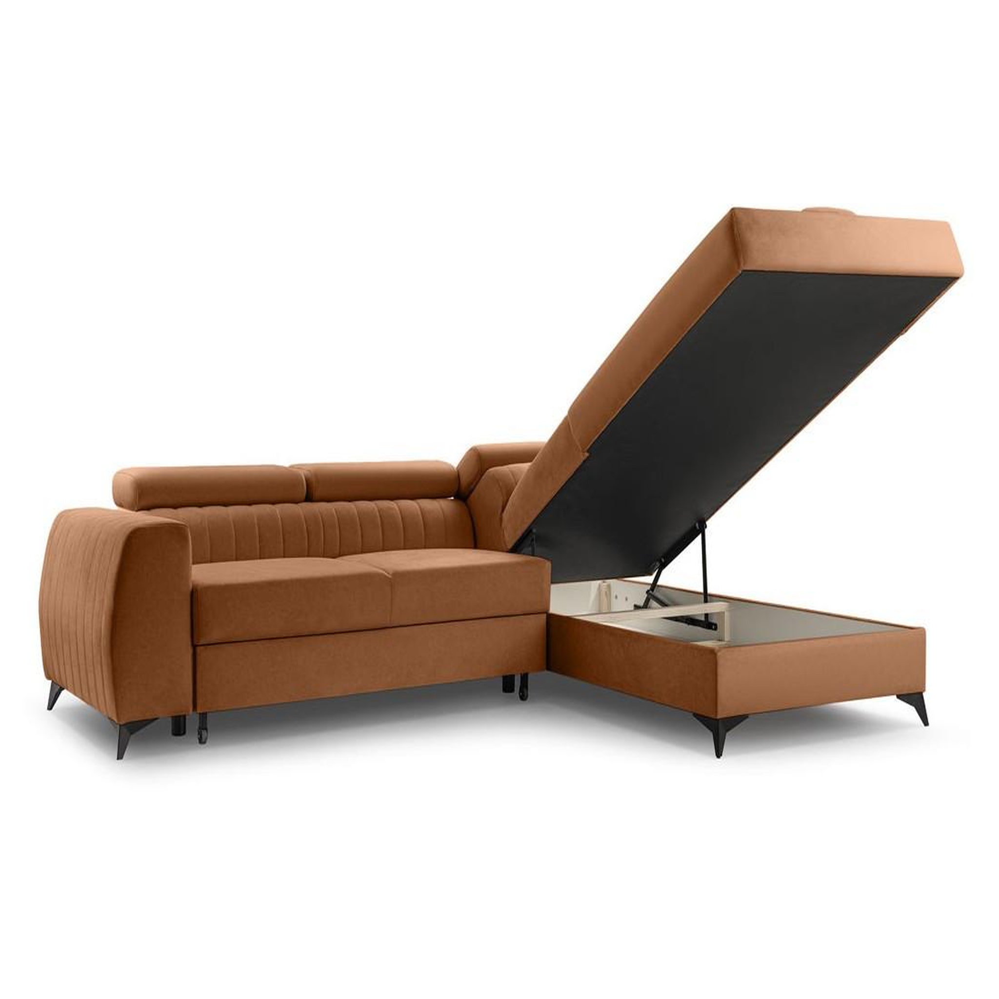 Voir la diapositive 4 : BEST MOBILIER Aneta - canapé d'angle droit 5 places - convertible avec coffre et têtières - en velours