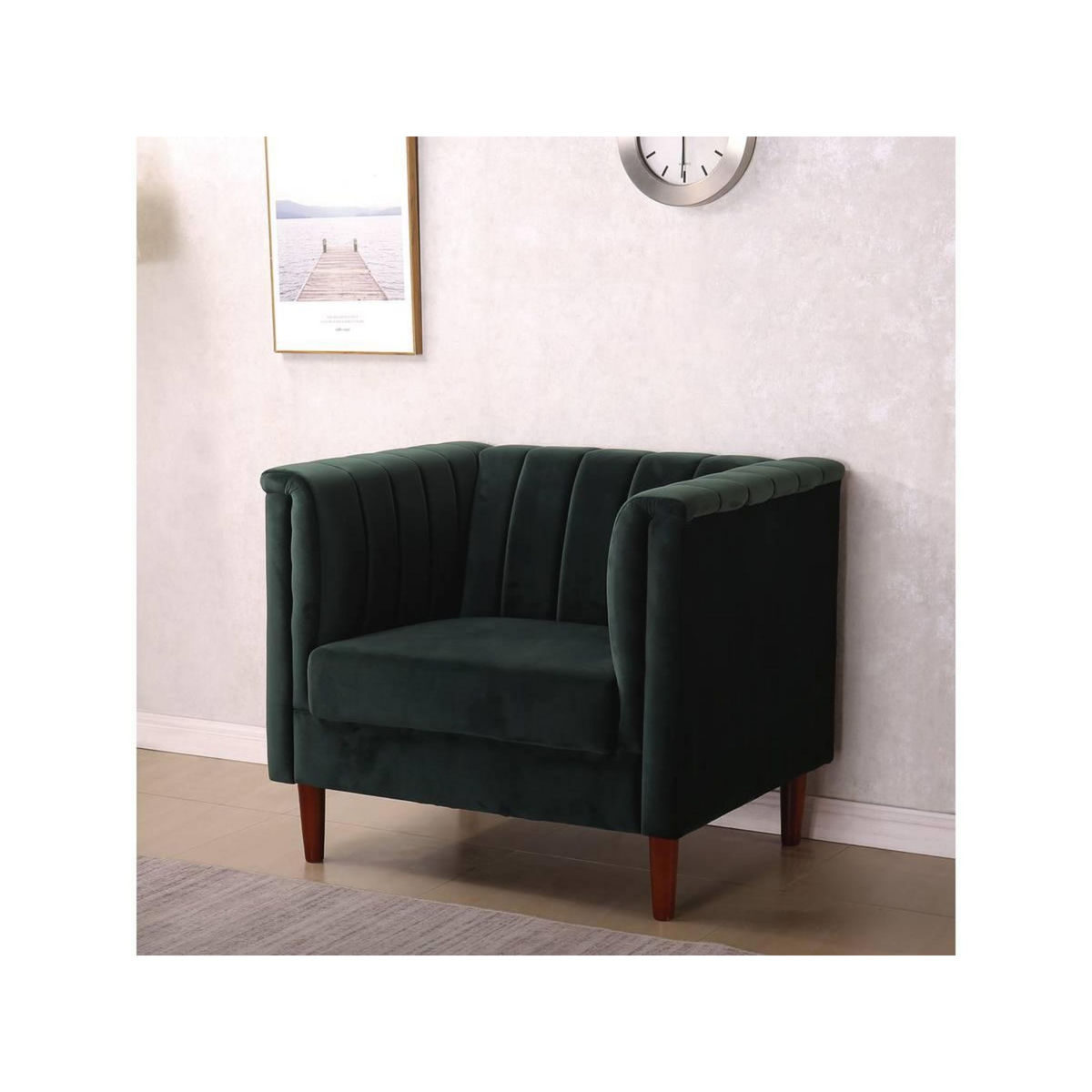 Habitat et Jardin Fauteuil en velours  Ellison  - 97 x 76 x 82 cm - 1 place - Vert foncé