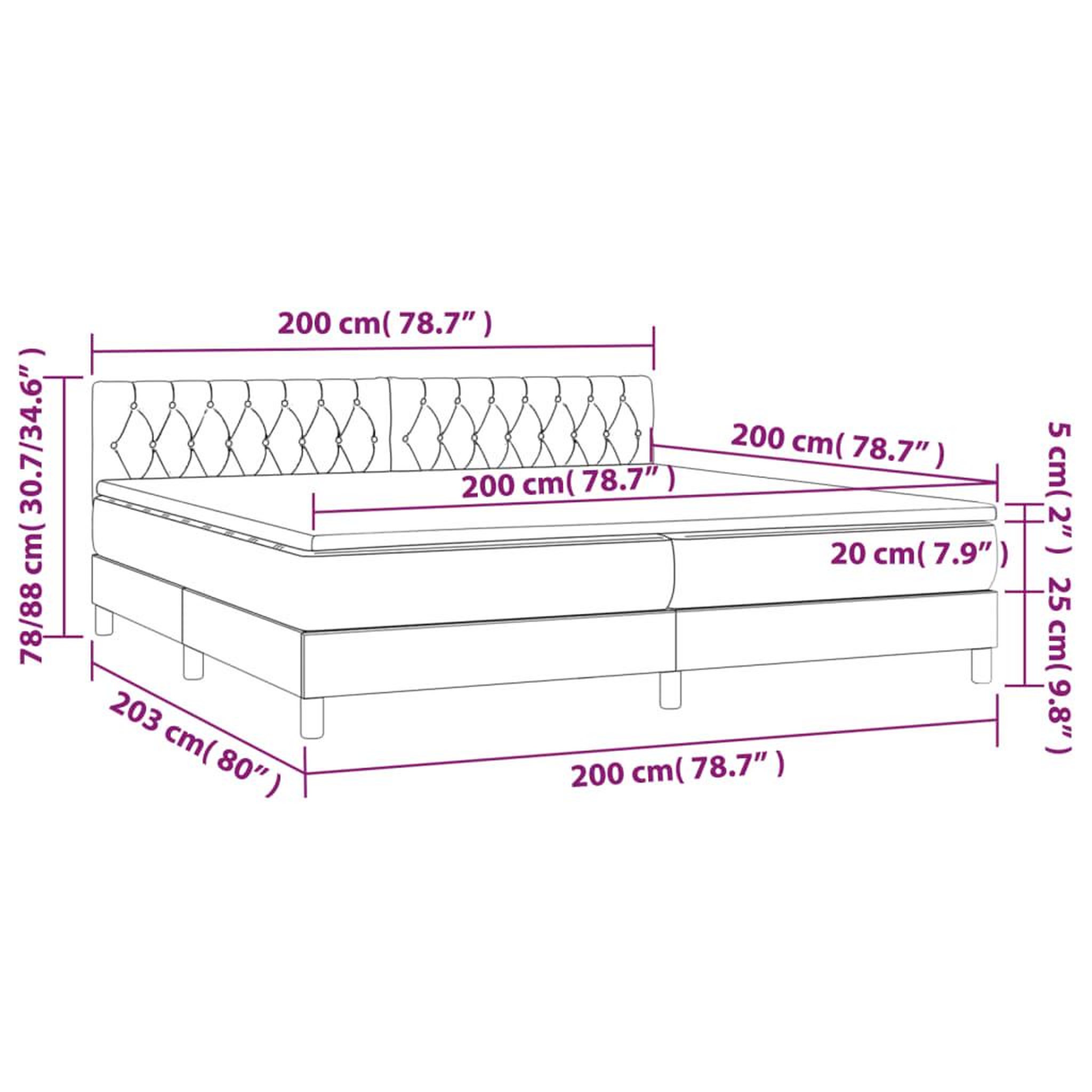 Voir la diapositive 6 : VIDAXL Sommier a lattes de lit et matelas et LED Noir 200x200 cm Tissu