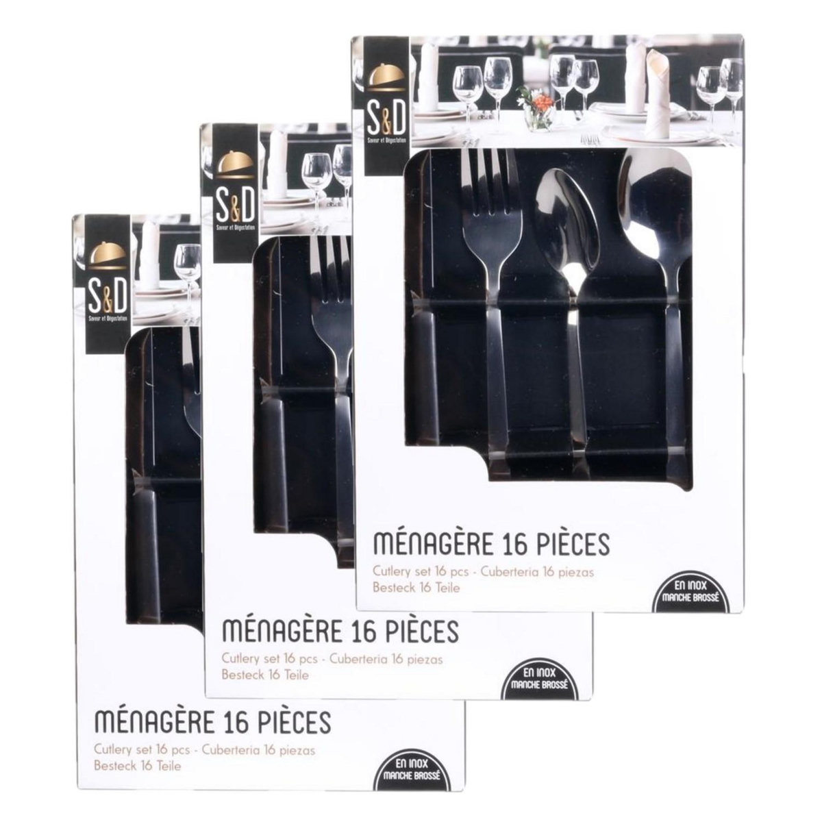 TOILINUX Lot de 3 Ménagères en Acier Inoxydable 48 Couverts