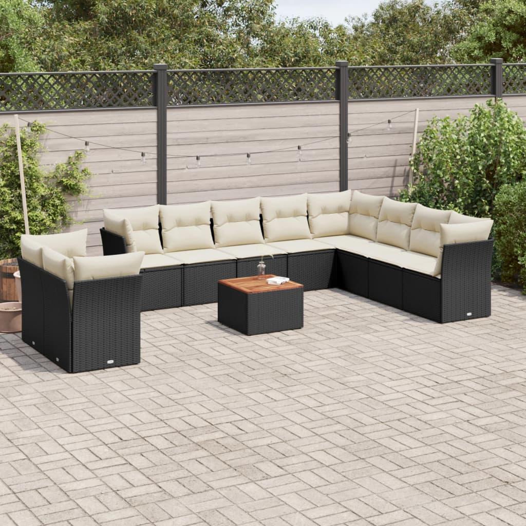 VIDAXL Salon de jardin 11 pcs avec coussins noir resine tressee