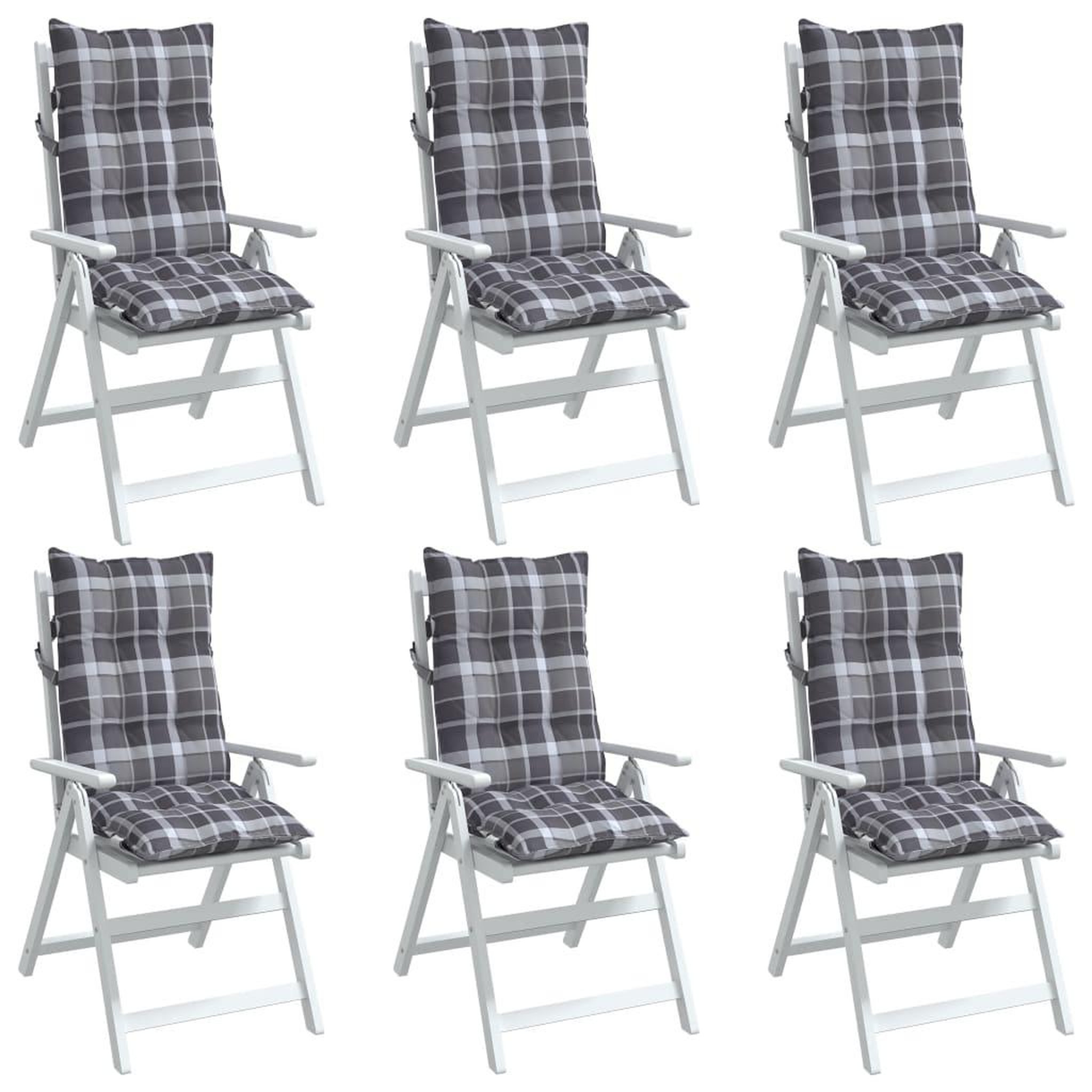 Voir la diapositive 4 : VIDAXL Coussins de chaise a dossier haut lot de 6 motif carreaux gris