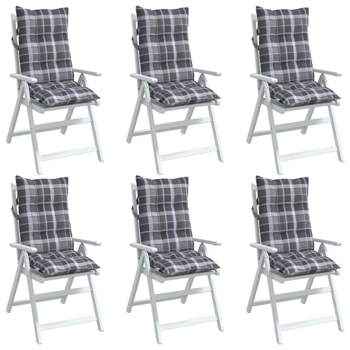 VIDAXL Coussins de chaise a dossier haut lot de 6 motif carreaux gris