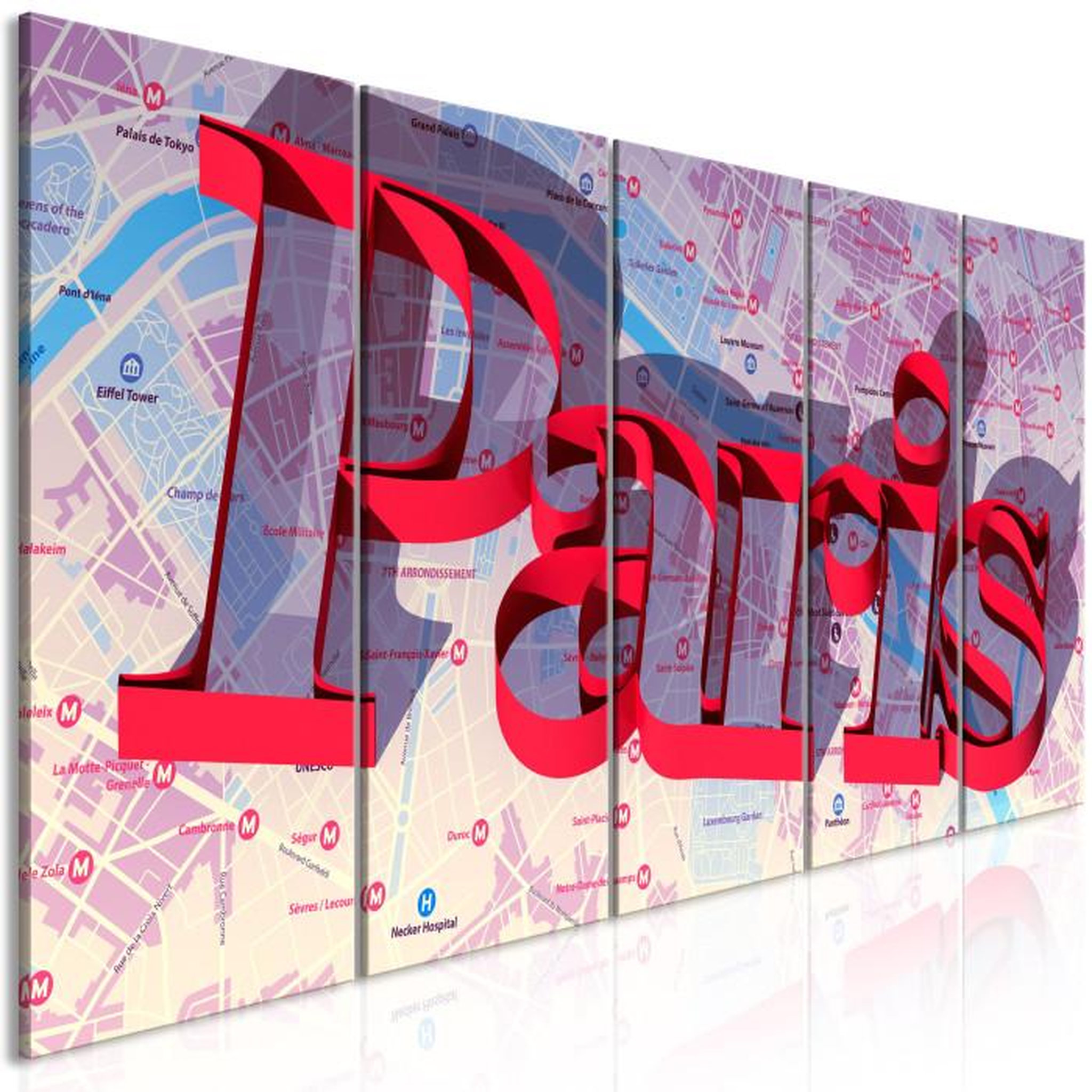 Paris Prix Tableau Imprimé 5 Panneaux  Red Paris Narrow. Coloris disponibles : Multicolore