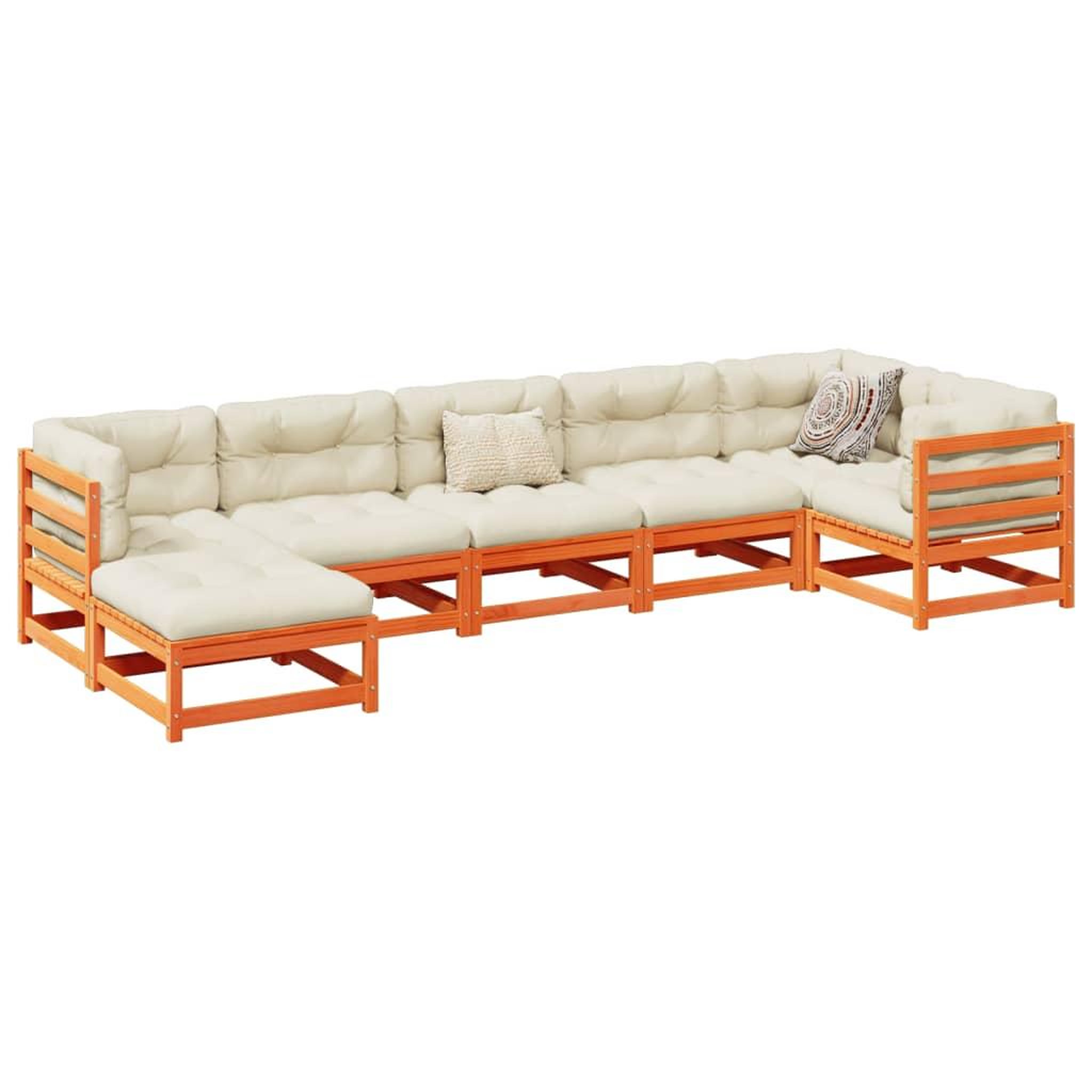 VIDAXL Salon de jardin 7 pcs avec coussins cire marron bois pin massif