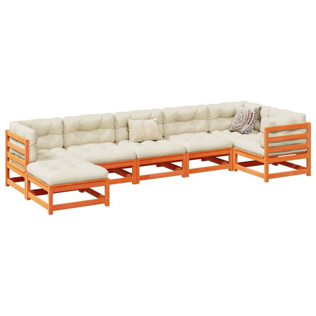 VIDAXL Salon de jardin 7 pcs avec coussins cire marron bois pin massif