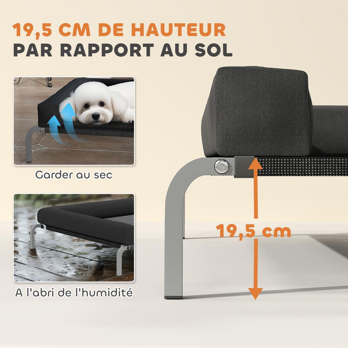 PAWHUT Transat pour animaux - lit pour chien - lit à pieds pour chien avec contour coussin dim. 90 x 65 x 30 cm - noir