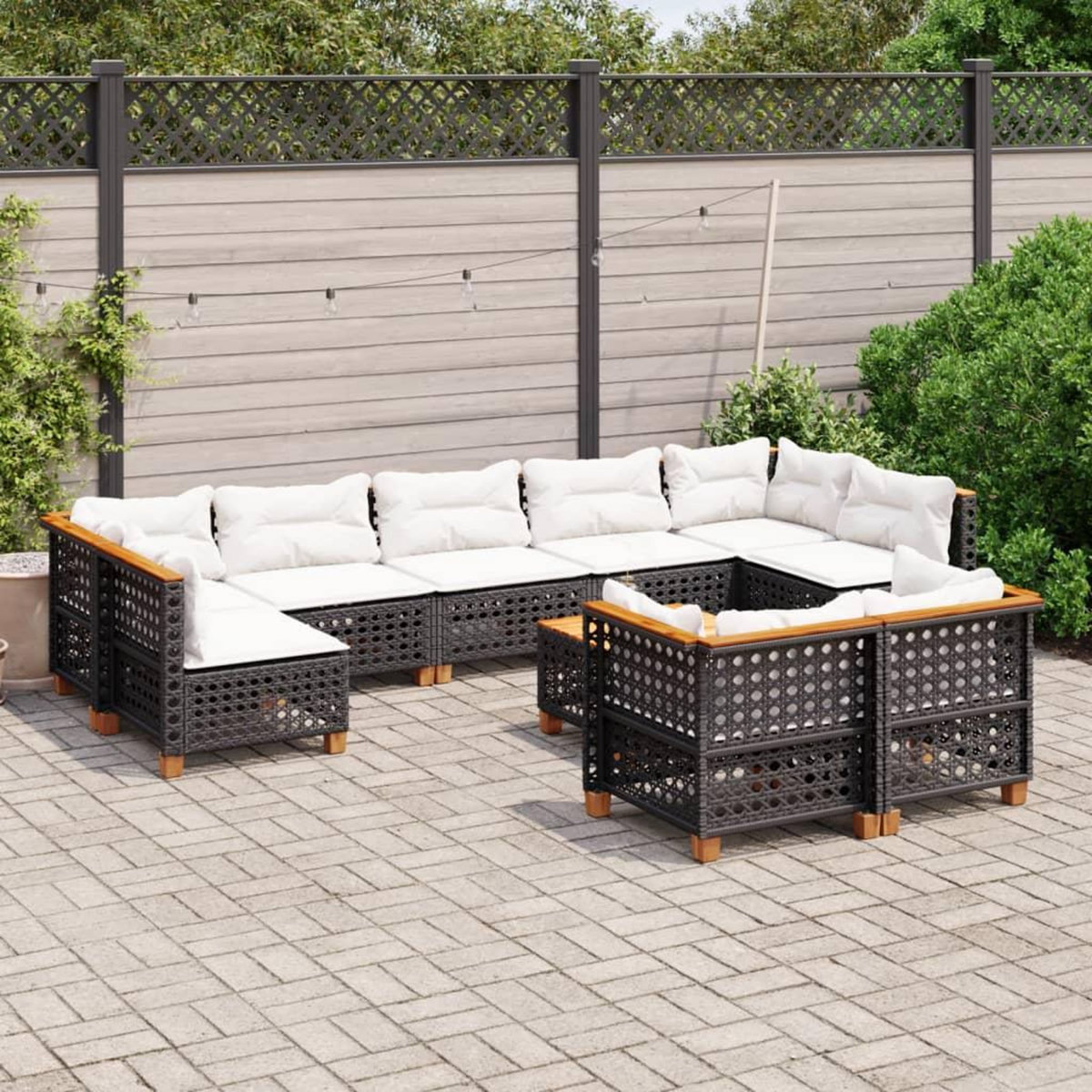 VIDAXL Salon de jardin 10 pcs avec coussins noir resine tressee