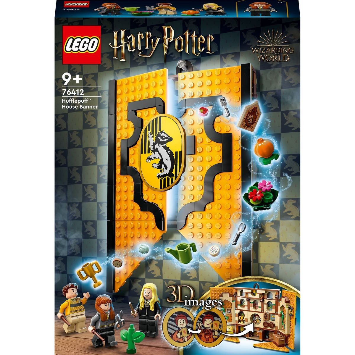 LEGO Harry Potter 76412 - Le blason de la maison Poufsouffle, Jouet avec 3 Minifigurines et Mandragore, Décoration Murale à Collectionner, Château de Poudlard