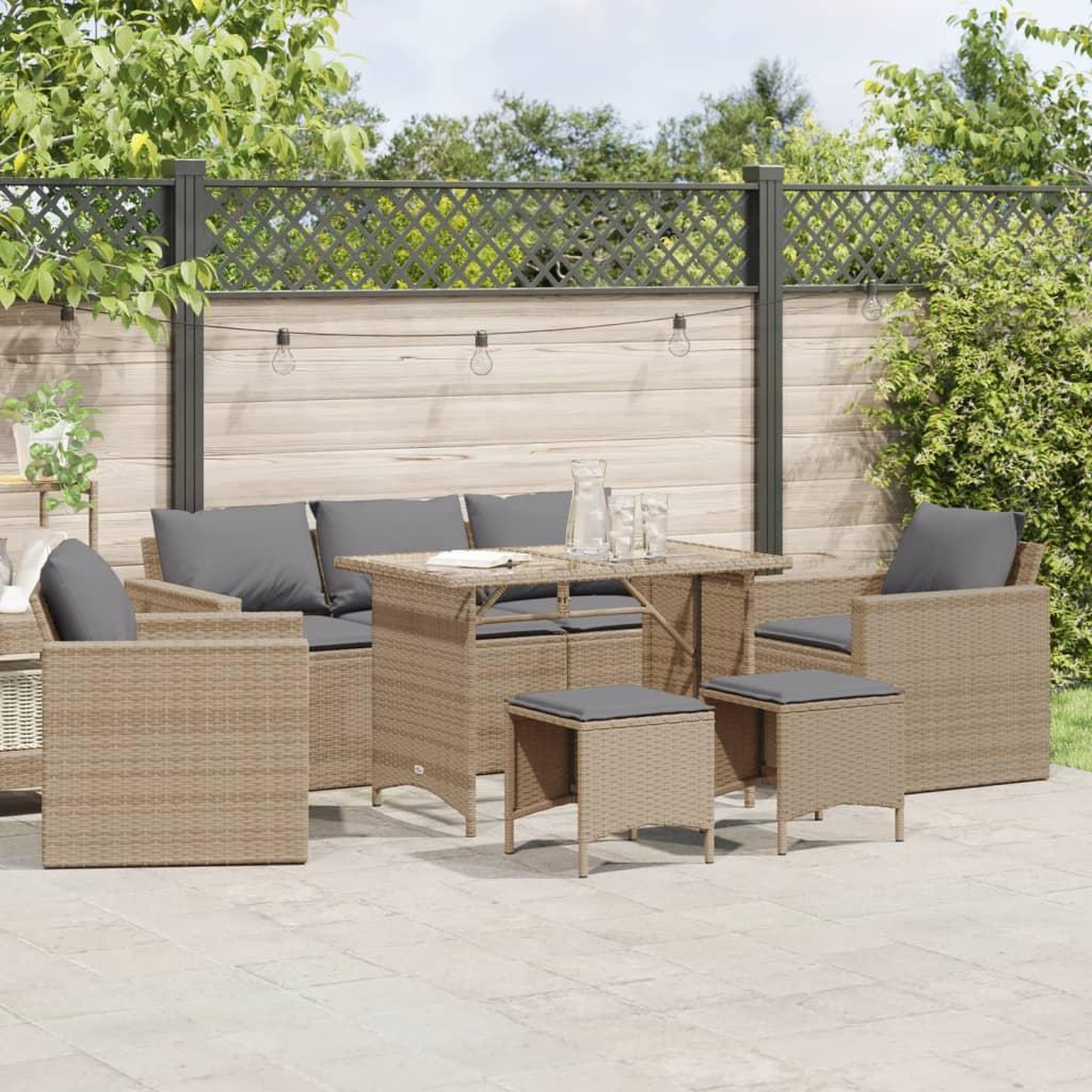 VIDAXL Salon de jardin avec coussins 6 pcs beige resine tressee