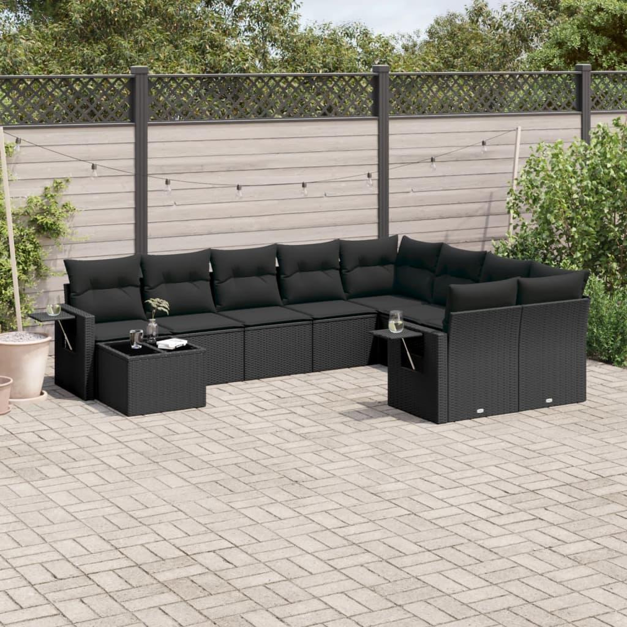 VIDAXL Salon de jardin 10 pcs avec coussins noir resine tressee