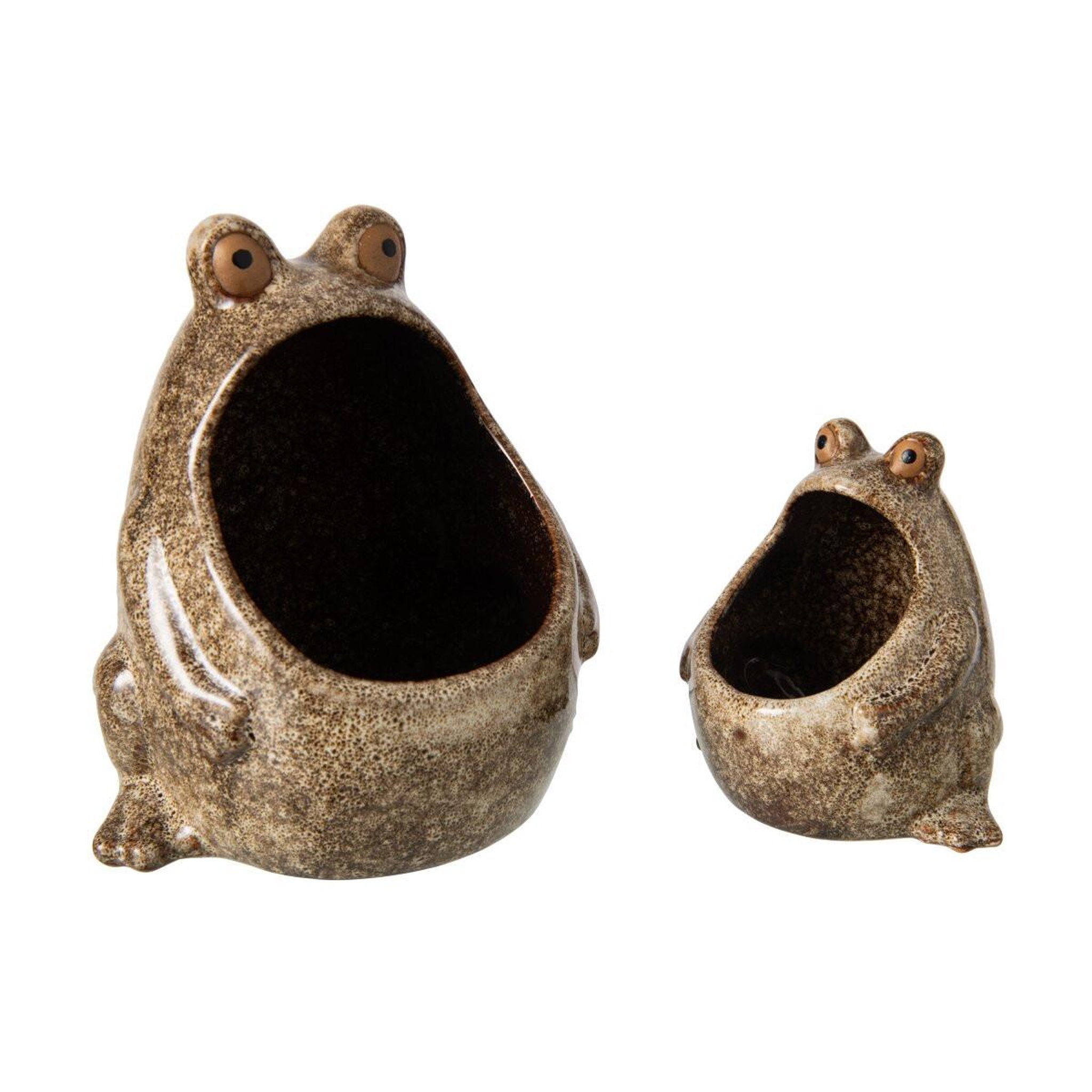 Voir la diapositive 4 : J-LINE Cache-pot grenouille en grès  enzo  20cm beige