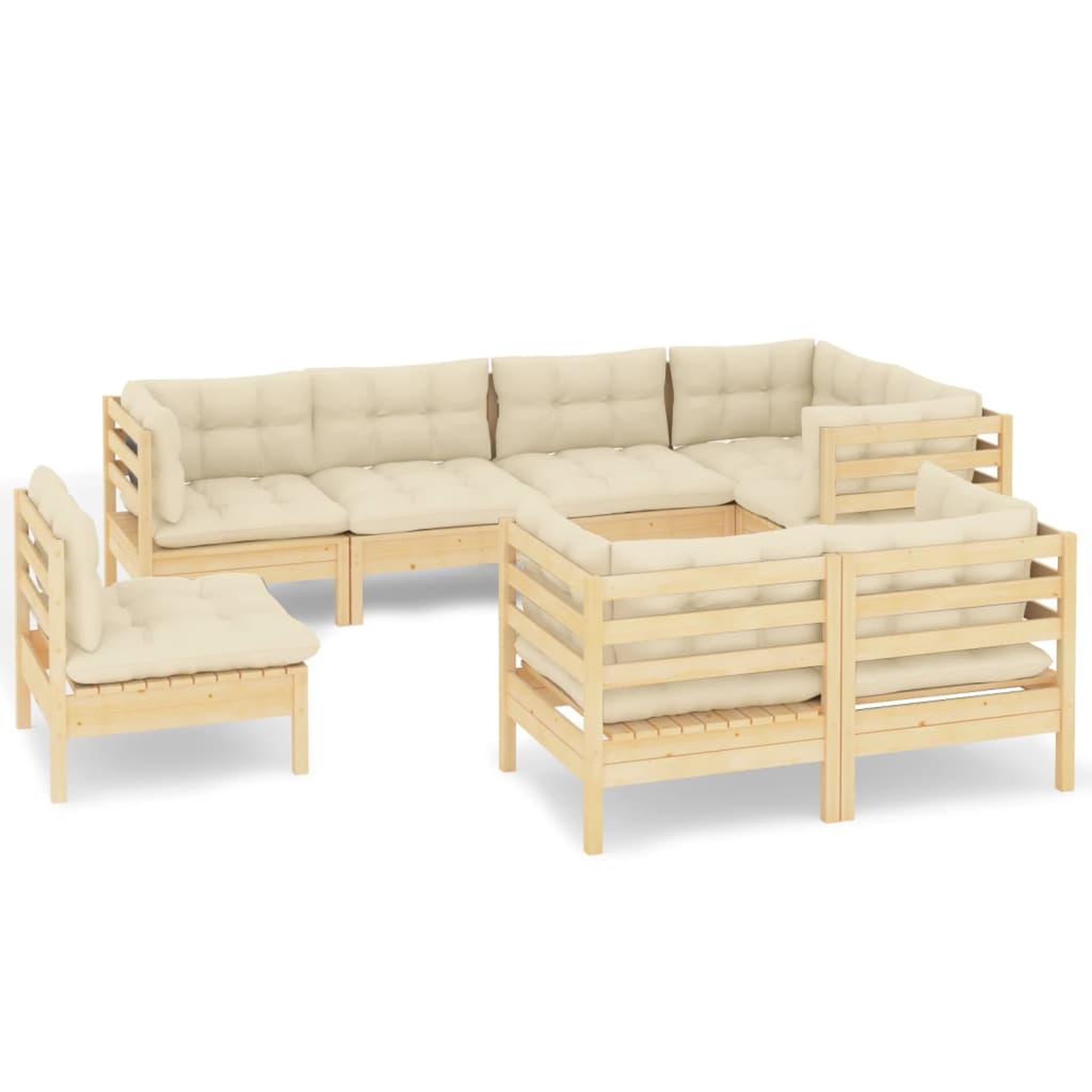 Voir la diapositive 2 : VIDAXL Salon de jardin 8 pcs avec coussins creme Bois de pin massif