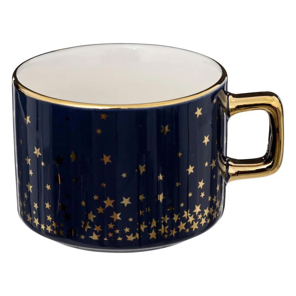 SECRET DE GOURMET Lot de 4 Mugs sur Rack  Etoiles  17cl Blanc & Bleu