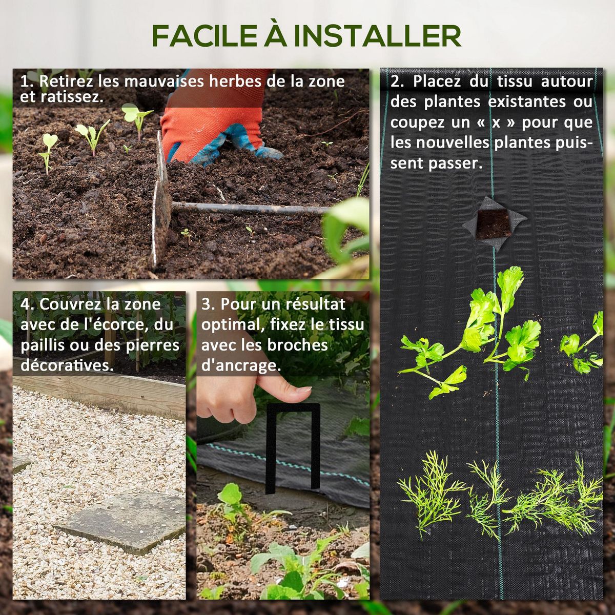 OUTSUNNY Toile de paillage anti mauvaises herbes indéchirable perméable anti UV - 100 x 2 m - PP haute densité 60 g/m²noir vert