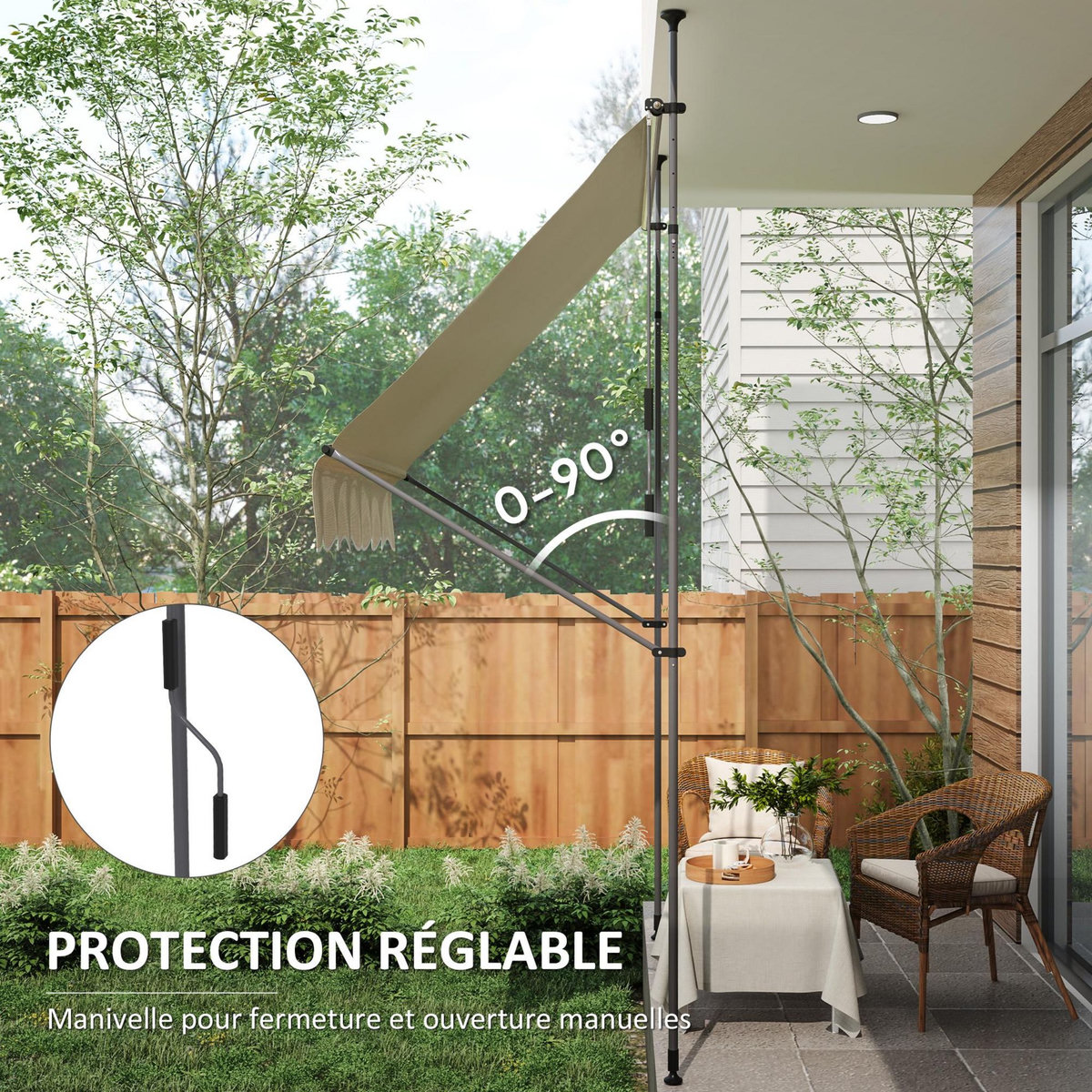 OUTSUNNY Store banne autoportant manuel inclinable rétractable 2 x 1,2(avancée) x 2,1-3H.m aucun perçage sable