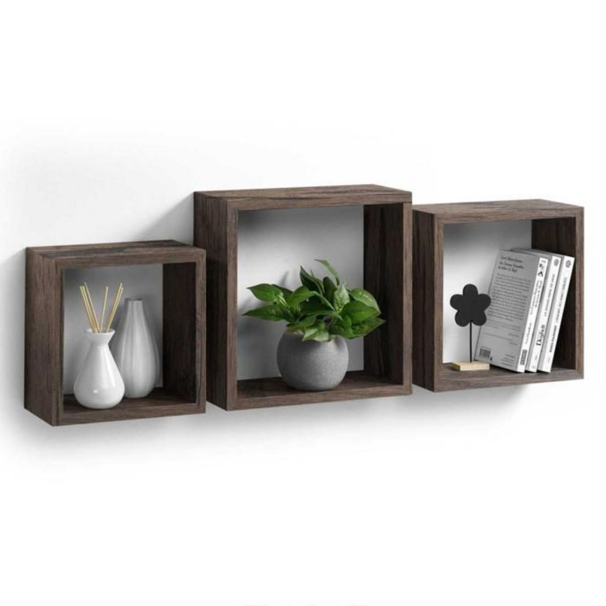 Paris Prix Lot de 3 Étagères Murales  Cube  30cm Noyer