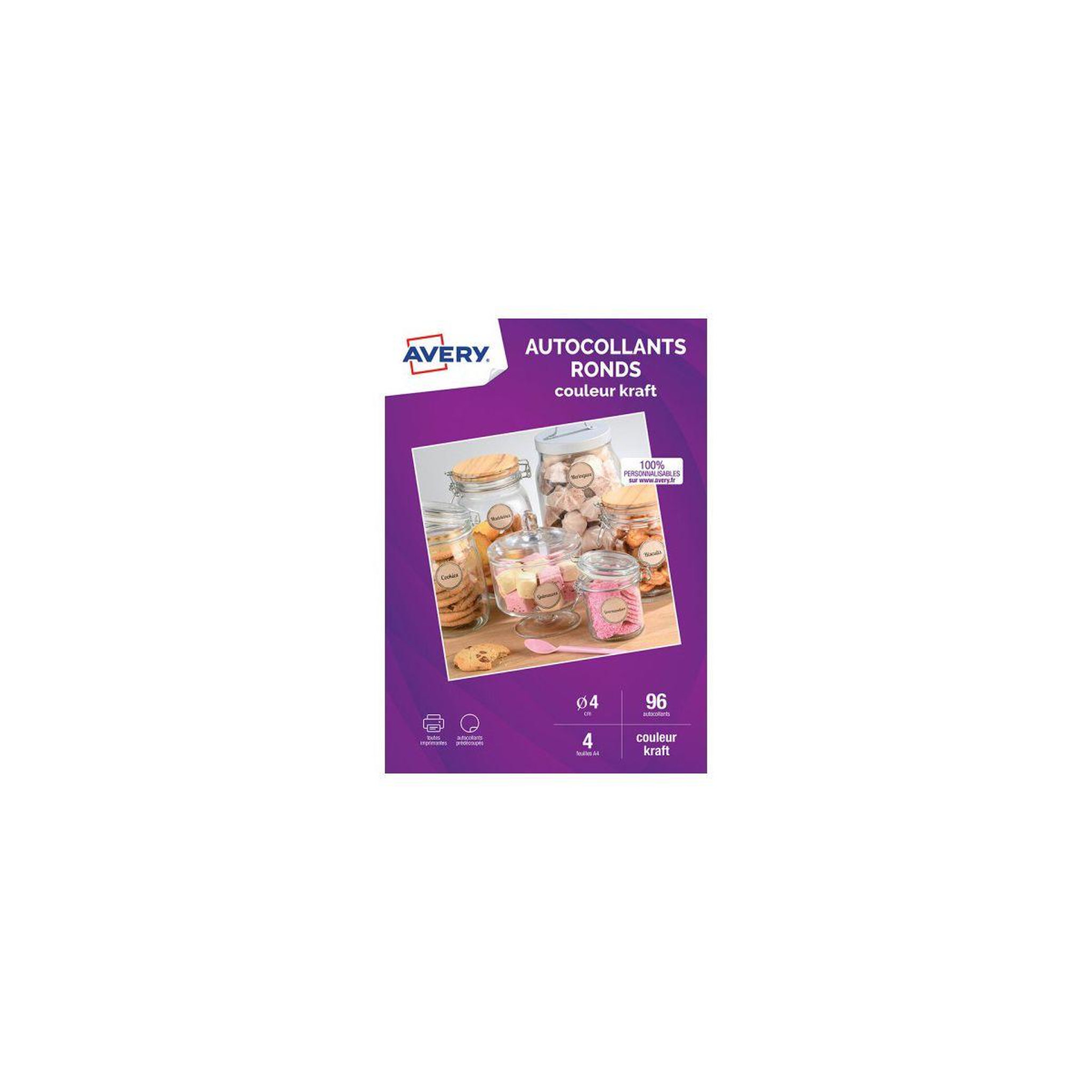 AVERY Papier créatif 96 autocollants ronds kraft 4cm