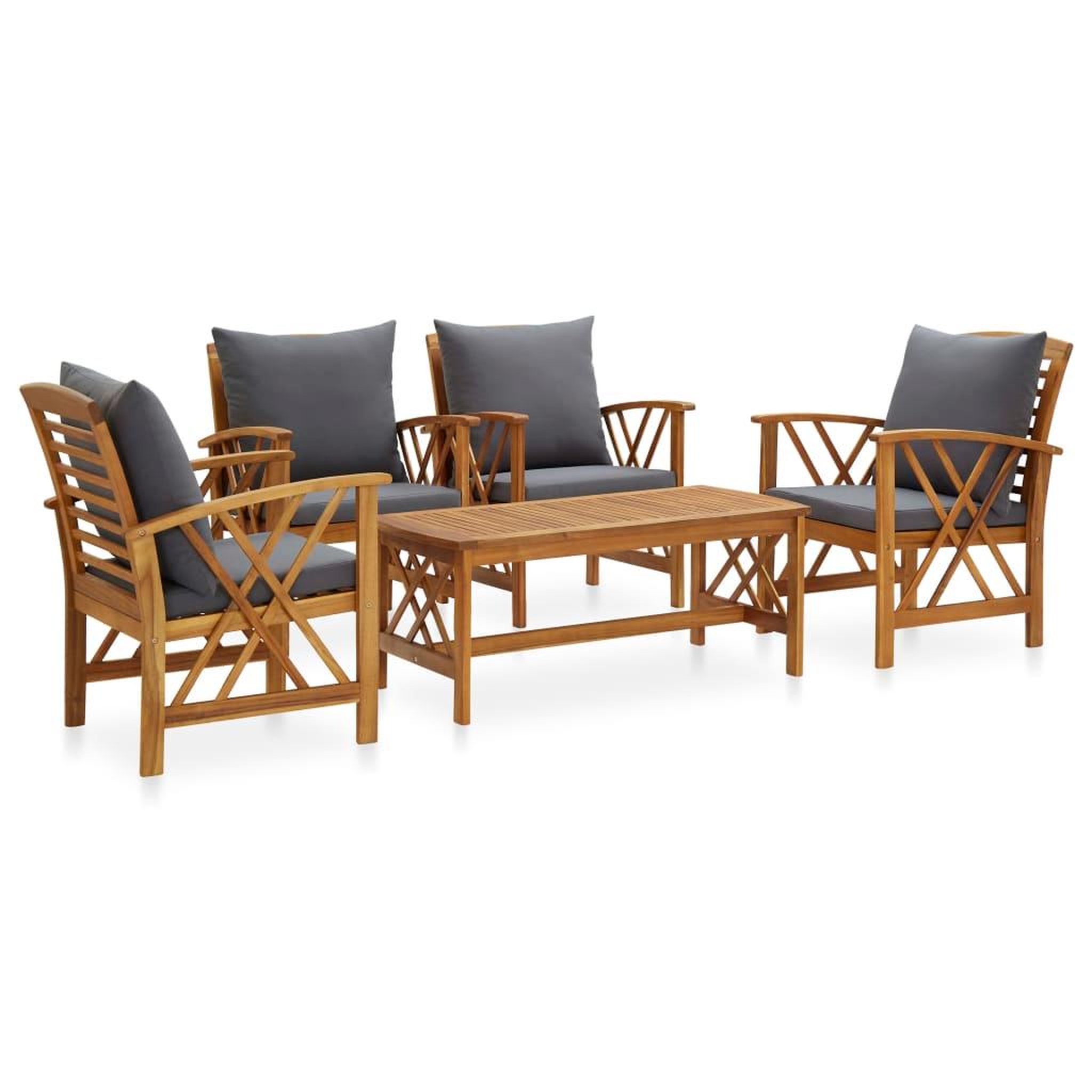 Voir la diapositive 1 : VIDAXL Salon de jardin 5 pcs avec coussins Bois d'acacia solide