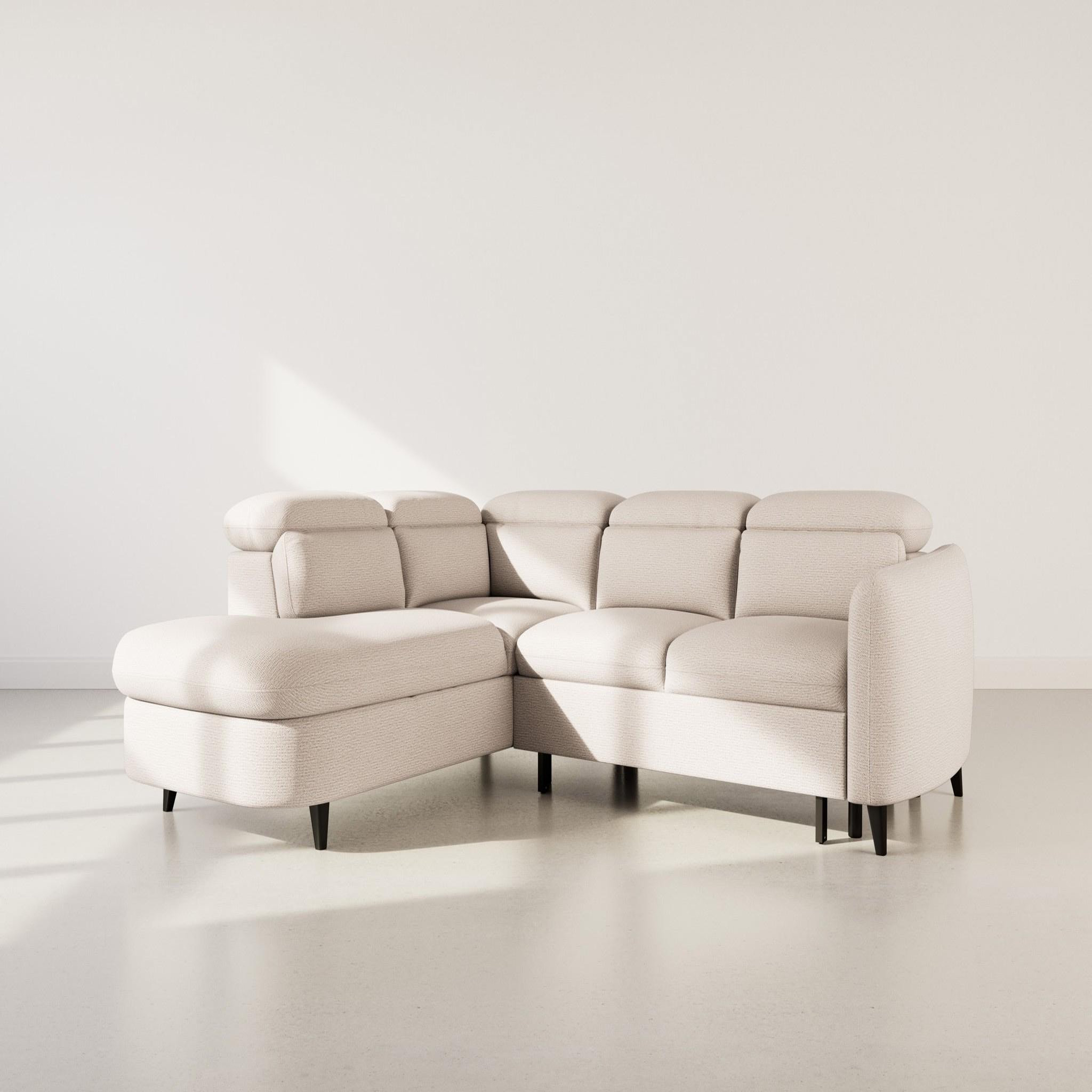 Voir la diapositive 3 : BEST MOBILIER Opaline - canapé d'angle gauche 5 places convertible avec têtières et coffre en tissu texturé