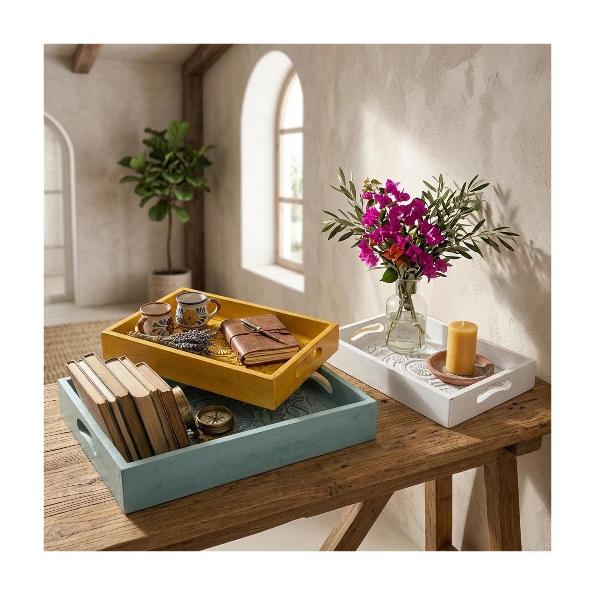 Voir la diapositive 2 : ATMOSPHERA Lot de 3 plateaux  idylle folk  45cm multicolore