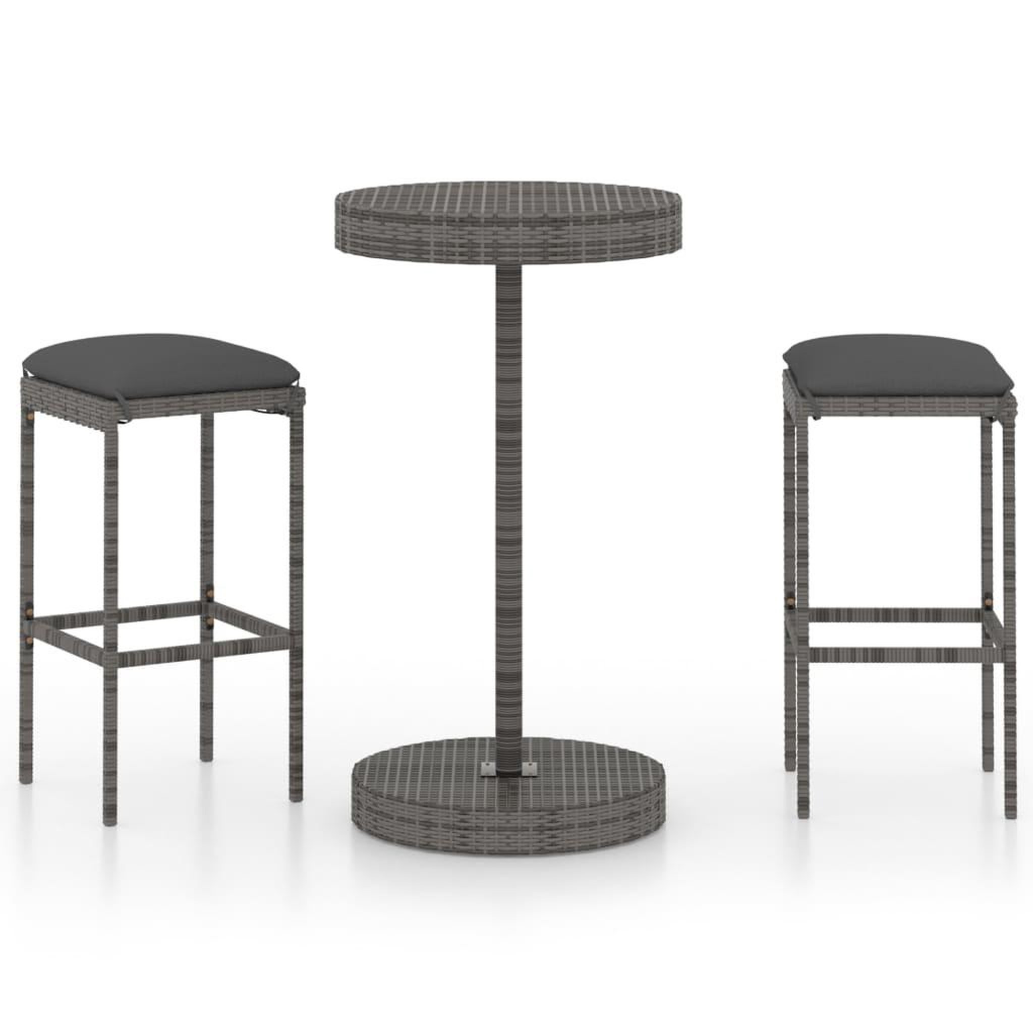 Voir la diapositive 2 : VIDAXL Ensemble de bar de jardin 3 pcs et coussins Resine tressee Gris