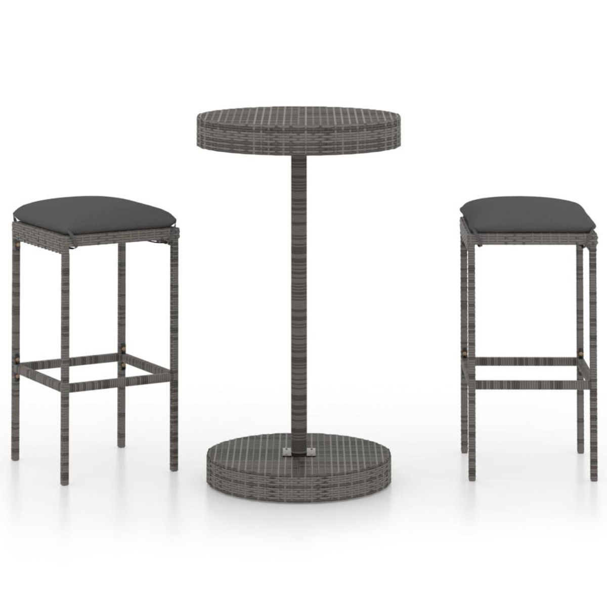 VIDAXL Ensemble de bar de jardin 3 pcs et coussins Resine tressee Gris