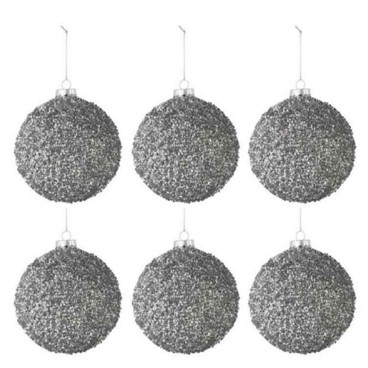 Paris Prix Lot de 6 Boules de Noël  Paillettes  8cm Gris Fumé