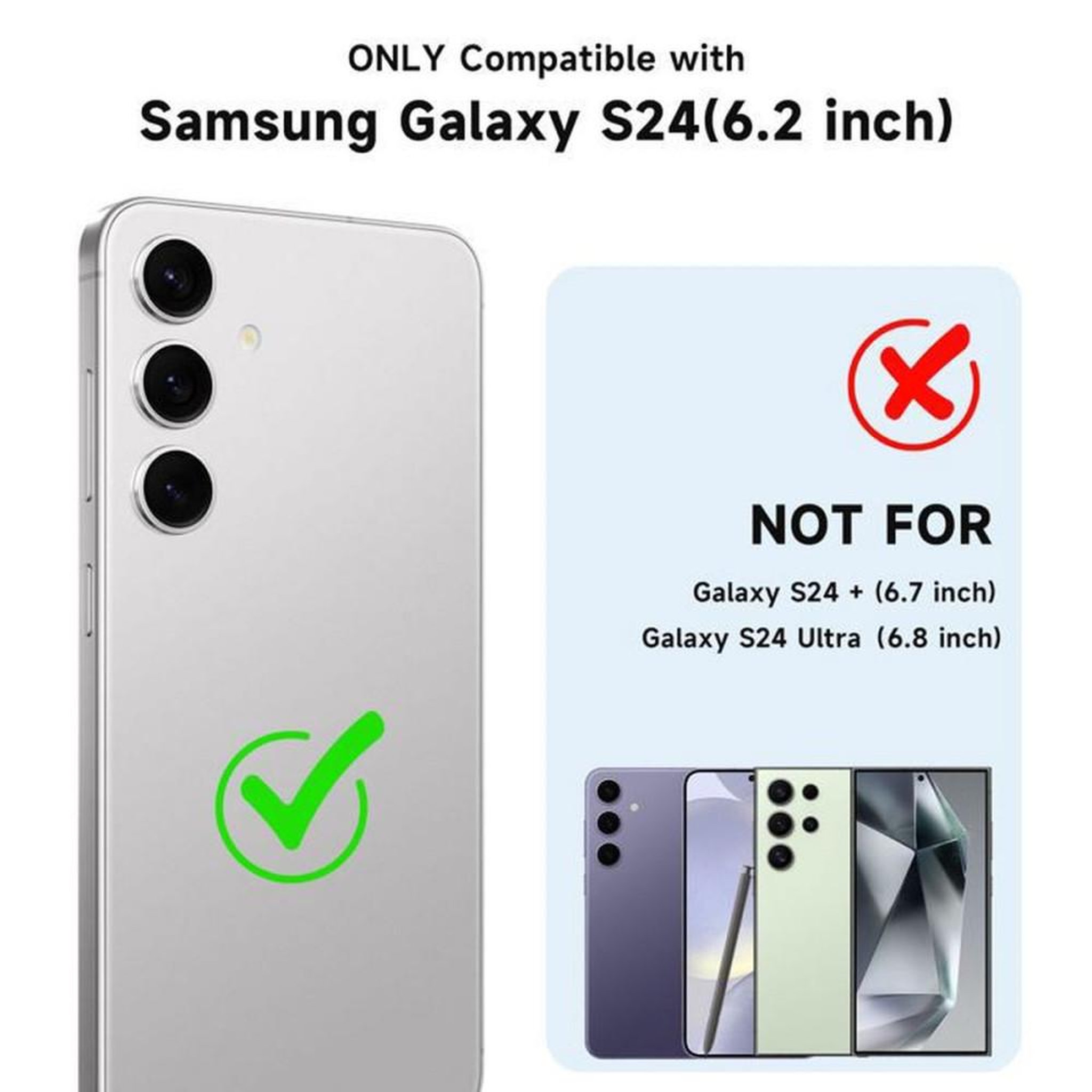 Voir la diapositive 2 : Coque téléphone ultra-fine anti-choc pour Samsung Galaxy S24 (6,2 po) avec protection écran et caméra, deux verres trempés, bordé noir, aimanté pour accessoires sans fil