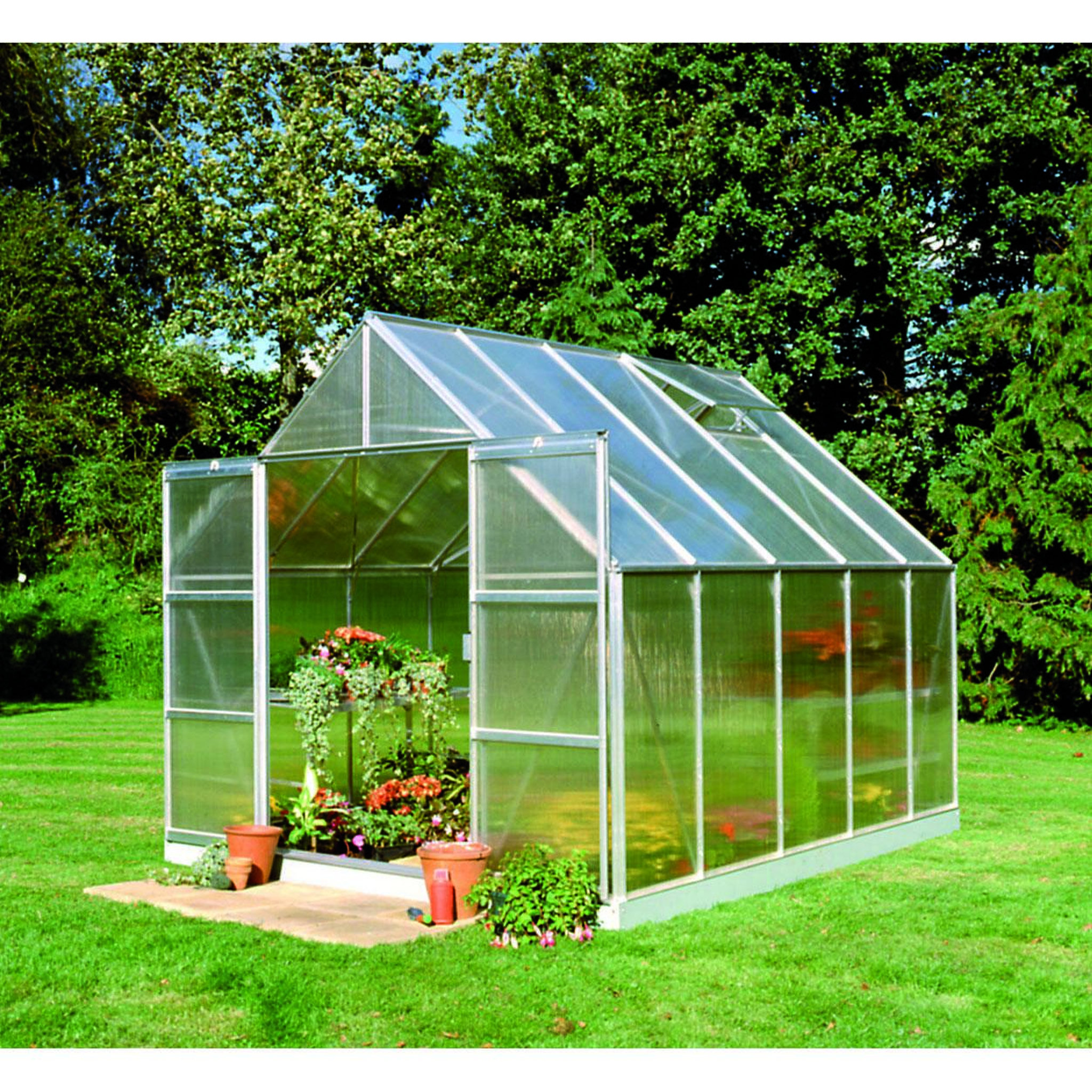 Halls Serre de jardin 8.3m² en aluminium et polycarbonate 6mm + embase - 70917 + SO1651