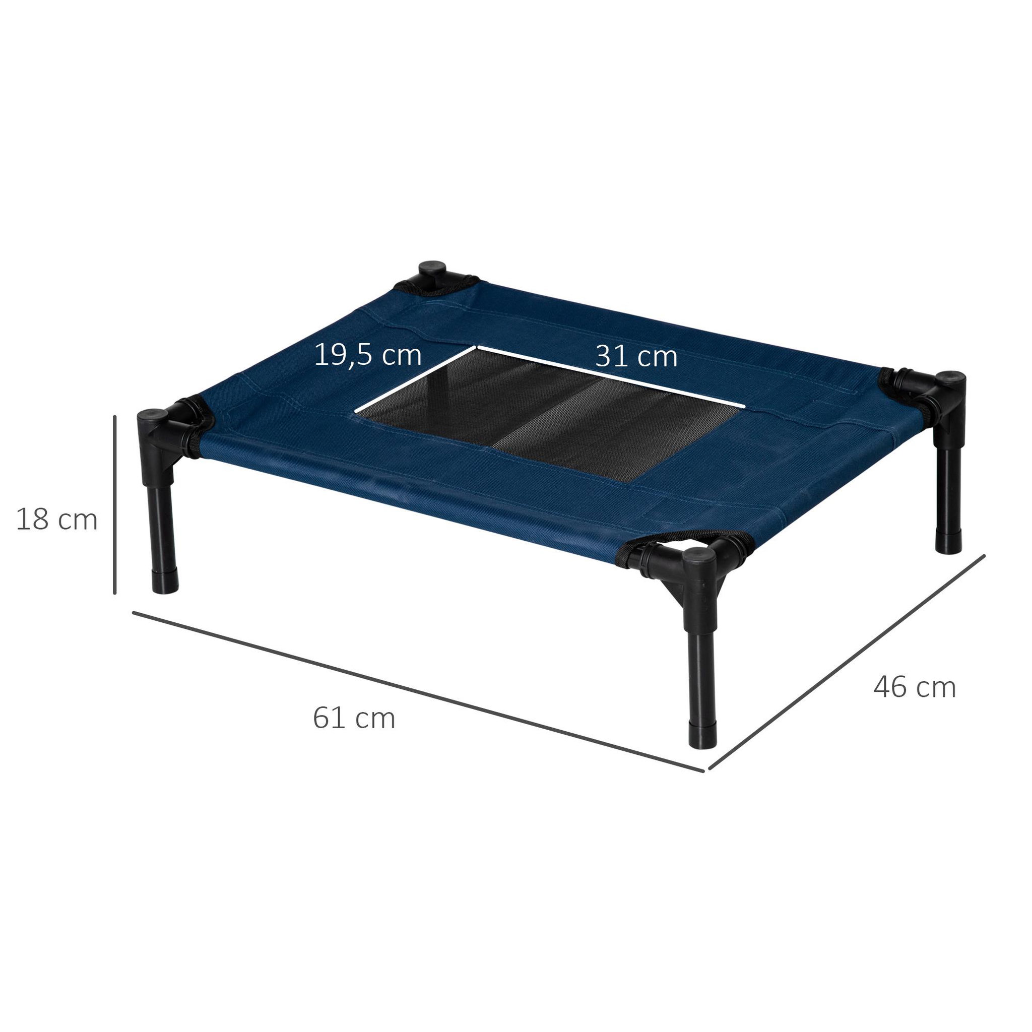 Voir la diapositive 3 : PAWHUT Lit surélevé pour chien chat dim. 61l x 46l x 18h cm avec sac métal époxy tissu oxford textilène micro-perforé bleu noir