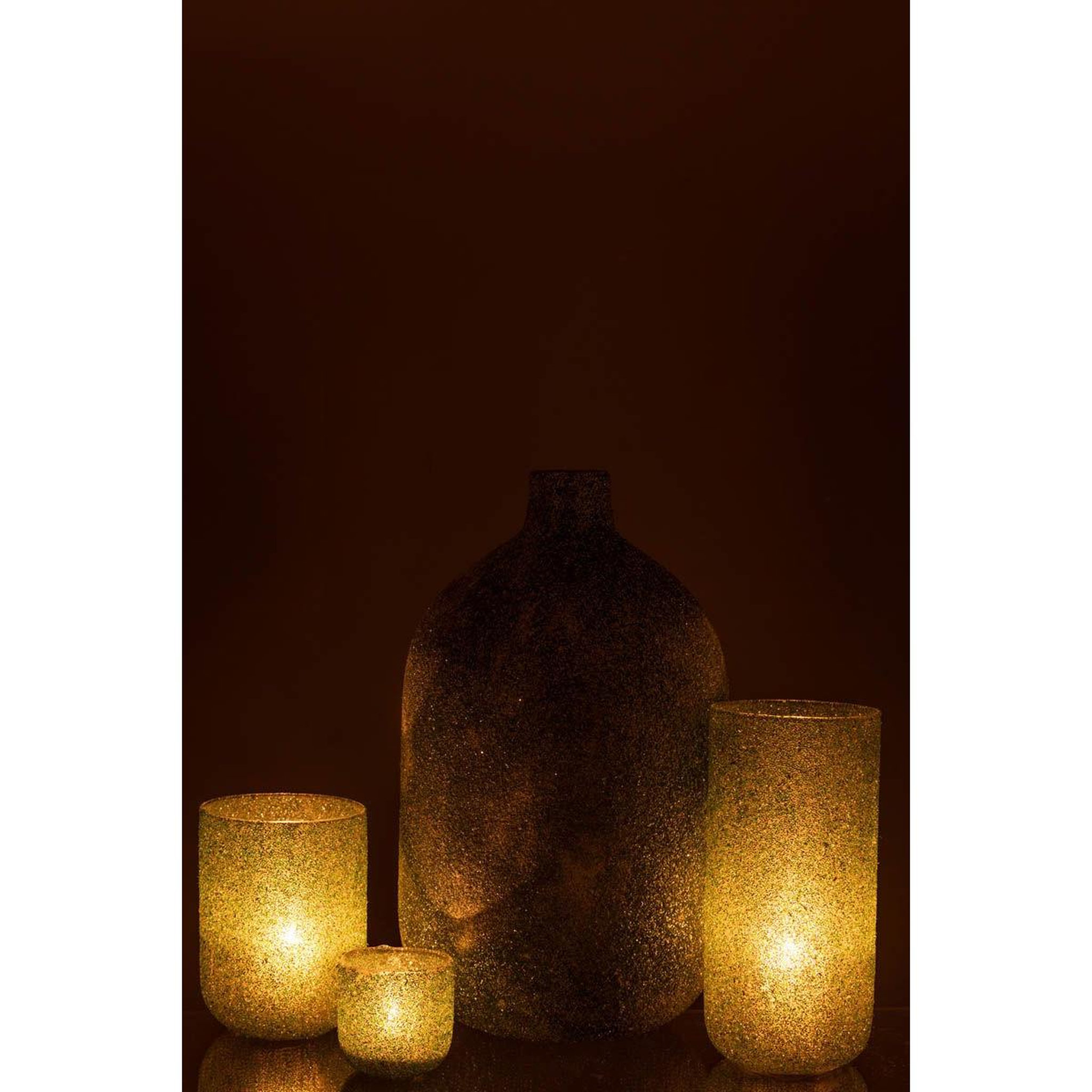 Voir la diapositive 6 : J-LINE Photophore déco en verre  fore  18cm vert
