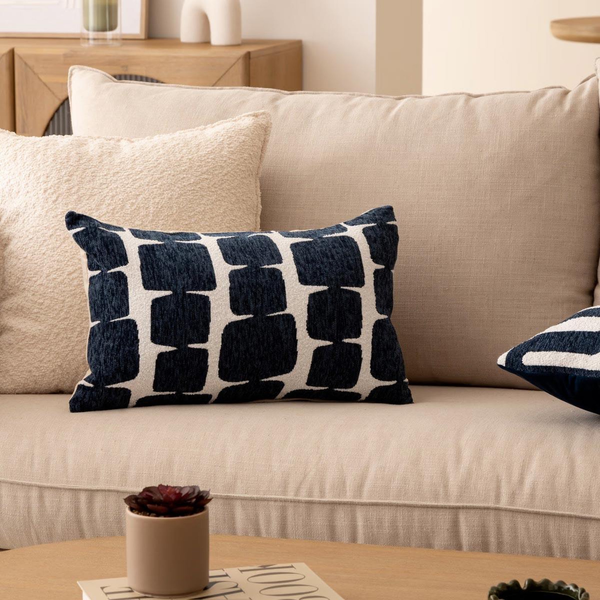 Voir la diapositive 5 : ATMOSPHERA Housse de coussin chenille  jeni  30x50cm bleu égéen