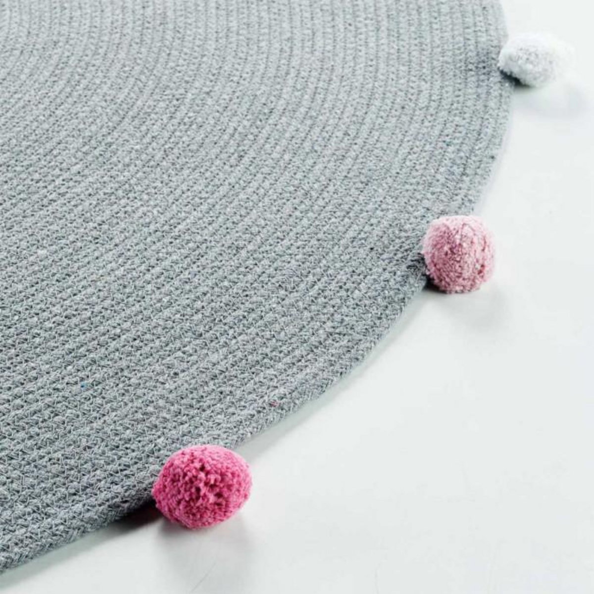 Paris Prix Tapis Rond Enfant  Pompomparty  90cm Gris