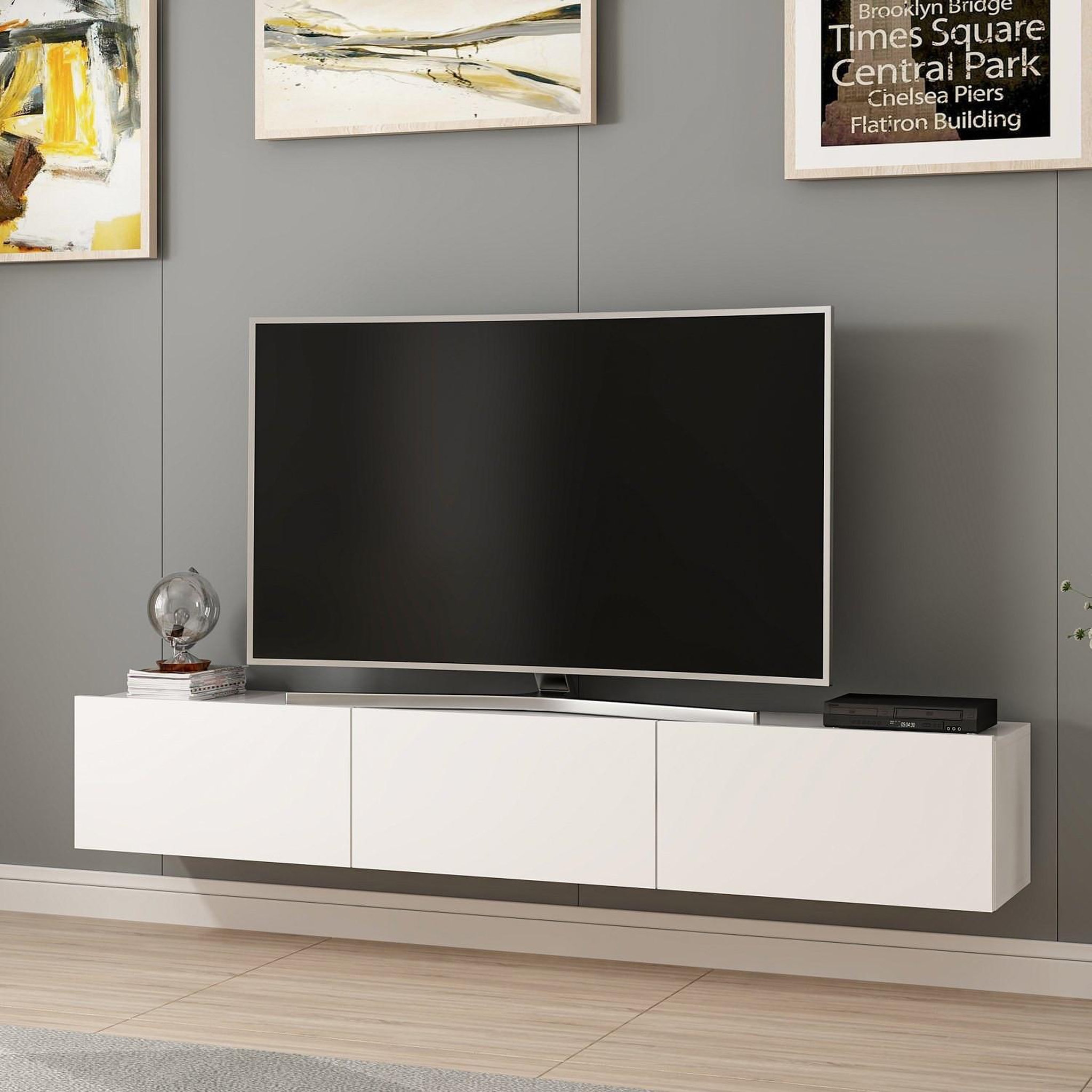 Voir la diapositive 4 : Habitat et Jardin Meuble tv suspendu en bois  rigel  - 180 x 32 x 30 cm - blanc