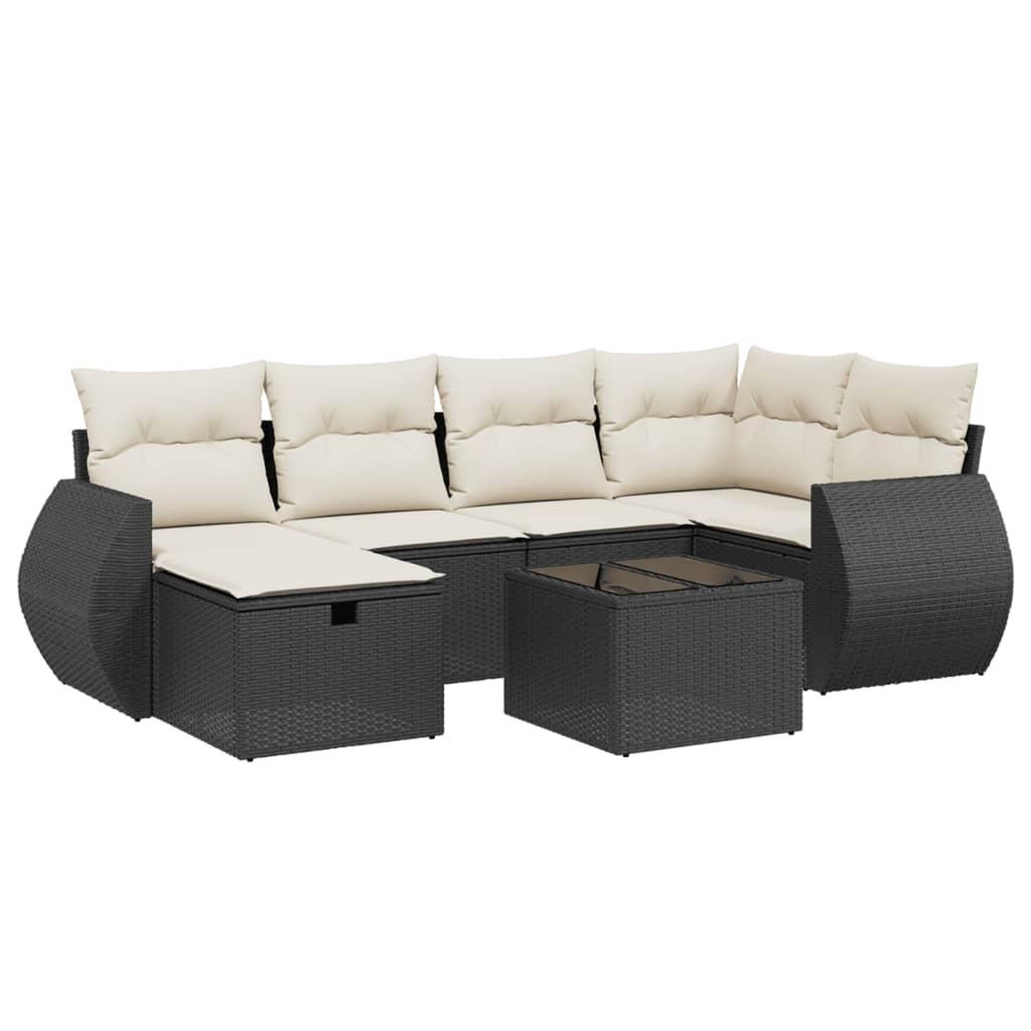 Voir la diapositive 2 : VIDAXL Salon de jardin 7 pcs avec coussins noir resine tressee