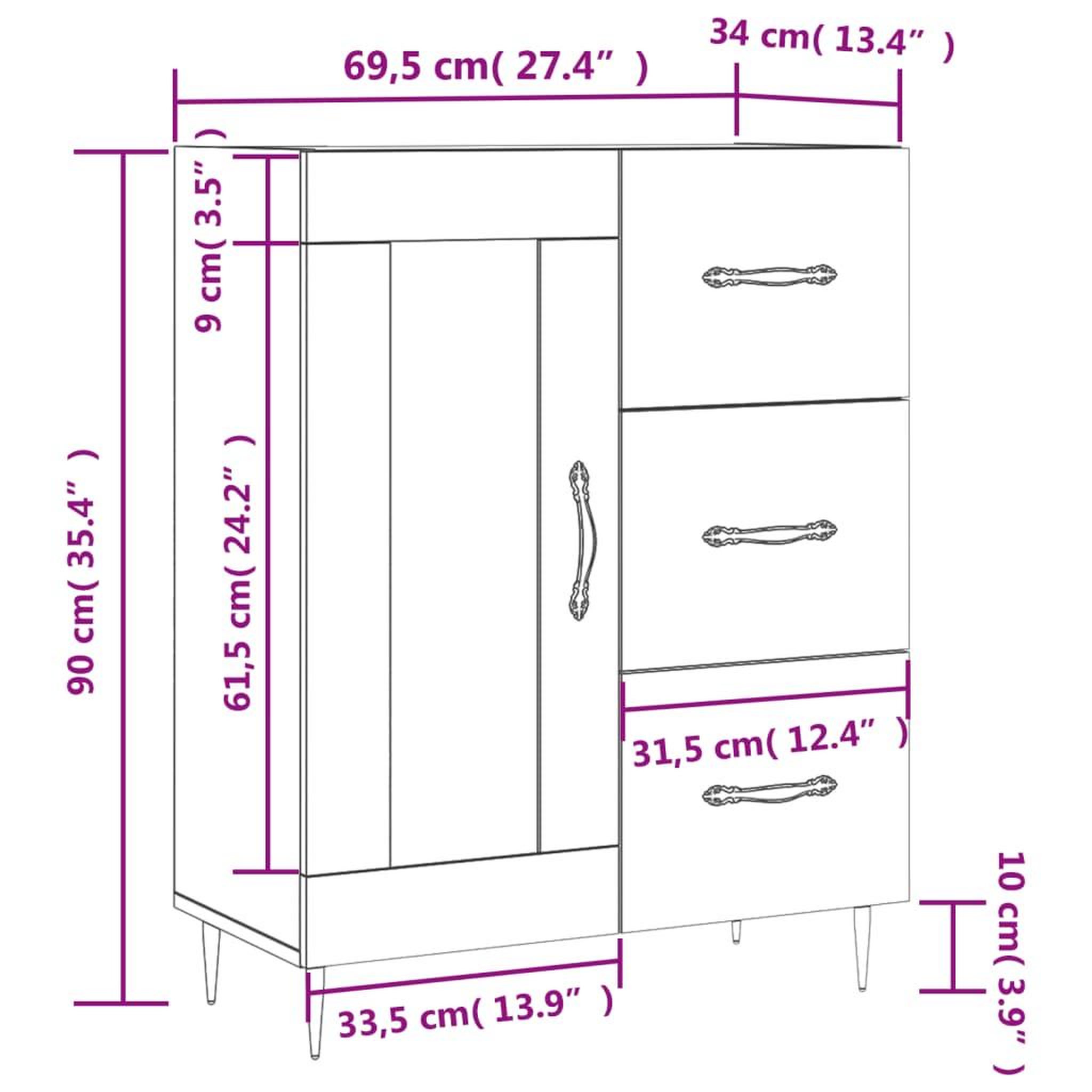 Voir la diapositive 6 : VIDAXL Buffet Blanc brillant 69,5x34x90 cm Bois d'ingenierie