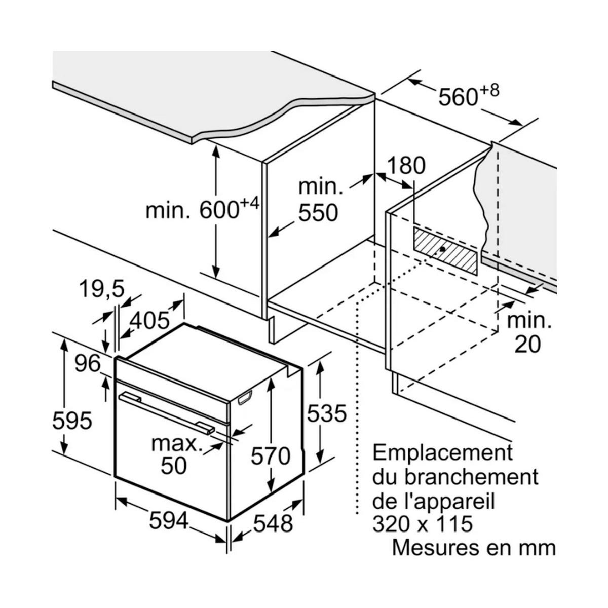 BOSCH Four intégrable multifonction 71l 60cm ecoclean hydrolyse - HBA534BS3