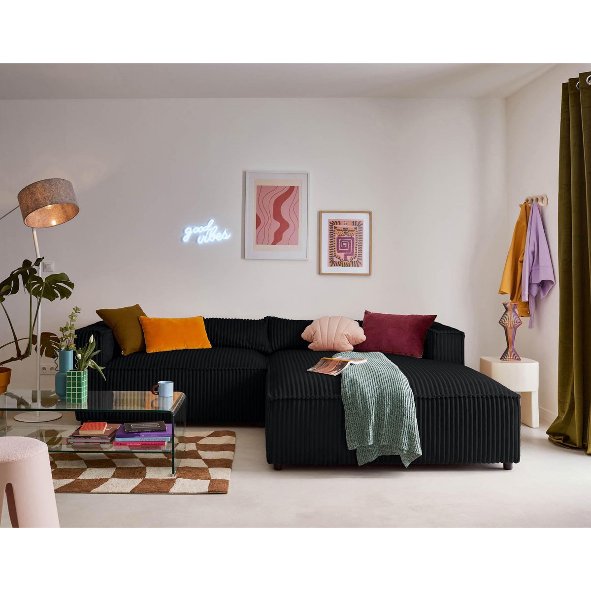 LISA DESIGN Ela - canapé d'angle droit - 4 places - en velours côtelé grosses côtes