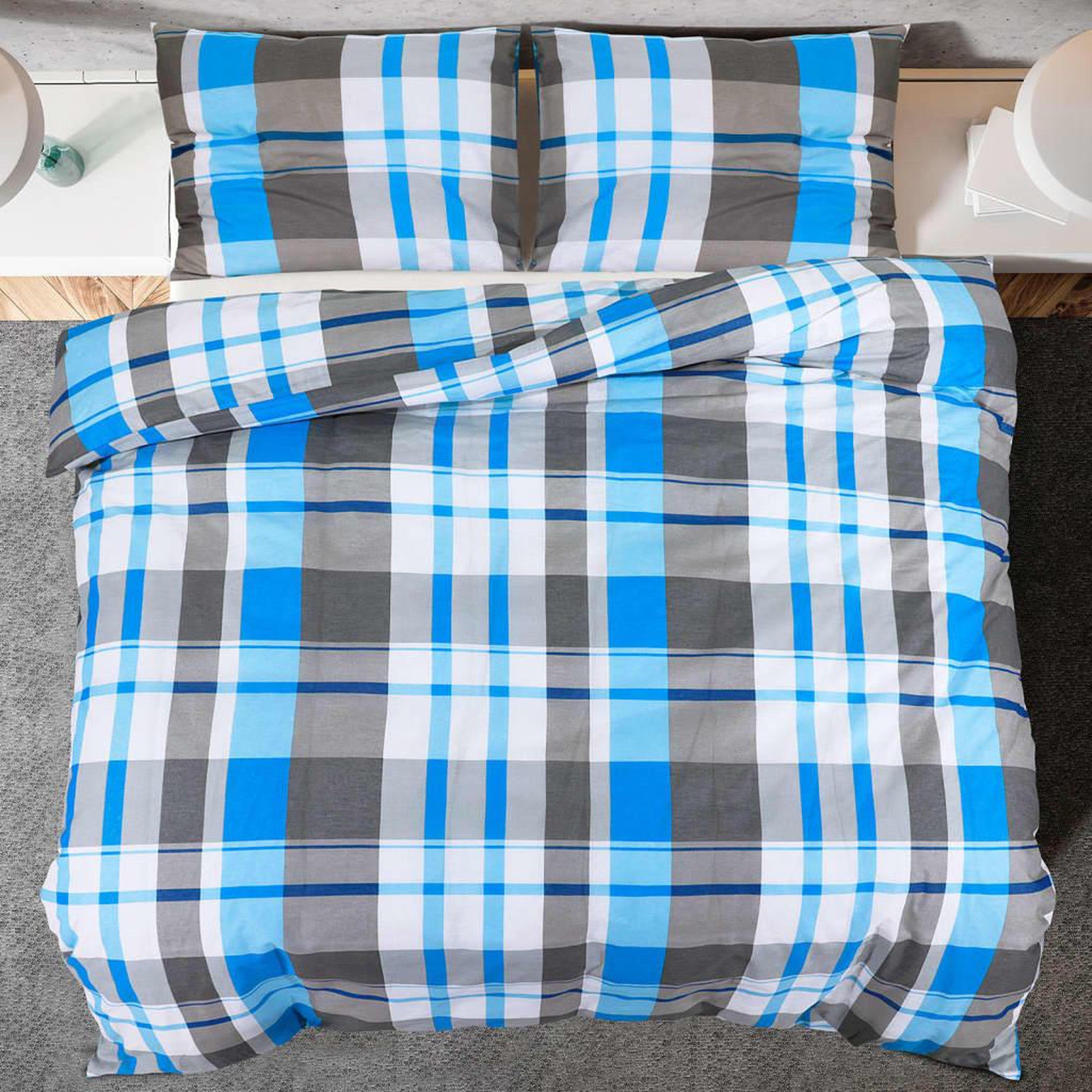 Voir la diapositive 5 : VIDAXL Ensemble de housse de couette Bleu et gris 200x200 cm Coton