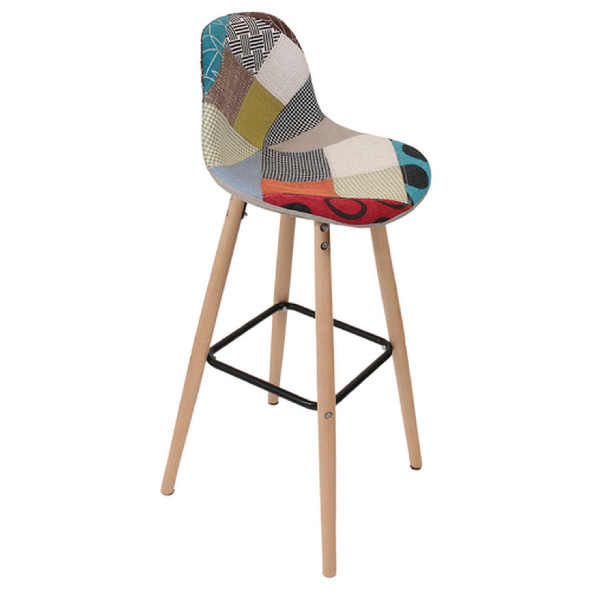 Voir la diapositive 1 : The Home Deco Factory Tabouret de bar scandinave patchwork Riga - H. 92 cm - Beige