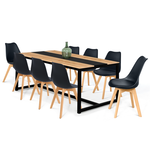 ID MARKET Table à manger rectangle DOVER 8 personnes bande centrale noire design industriel 180 cm