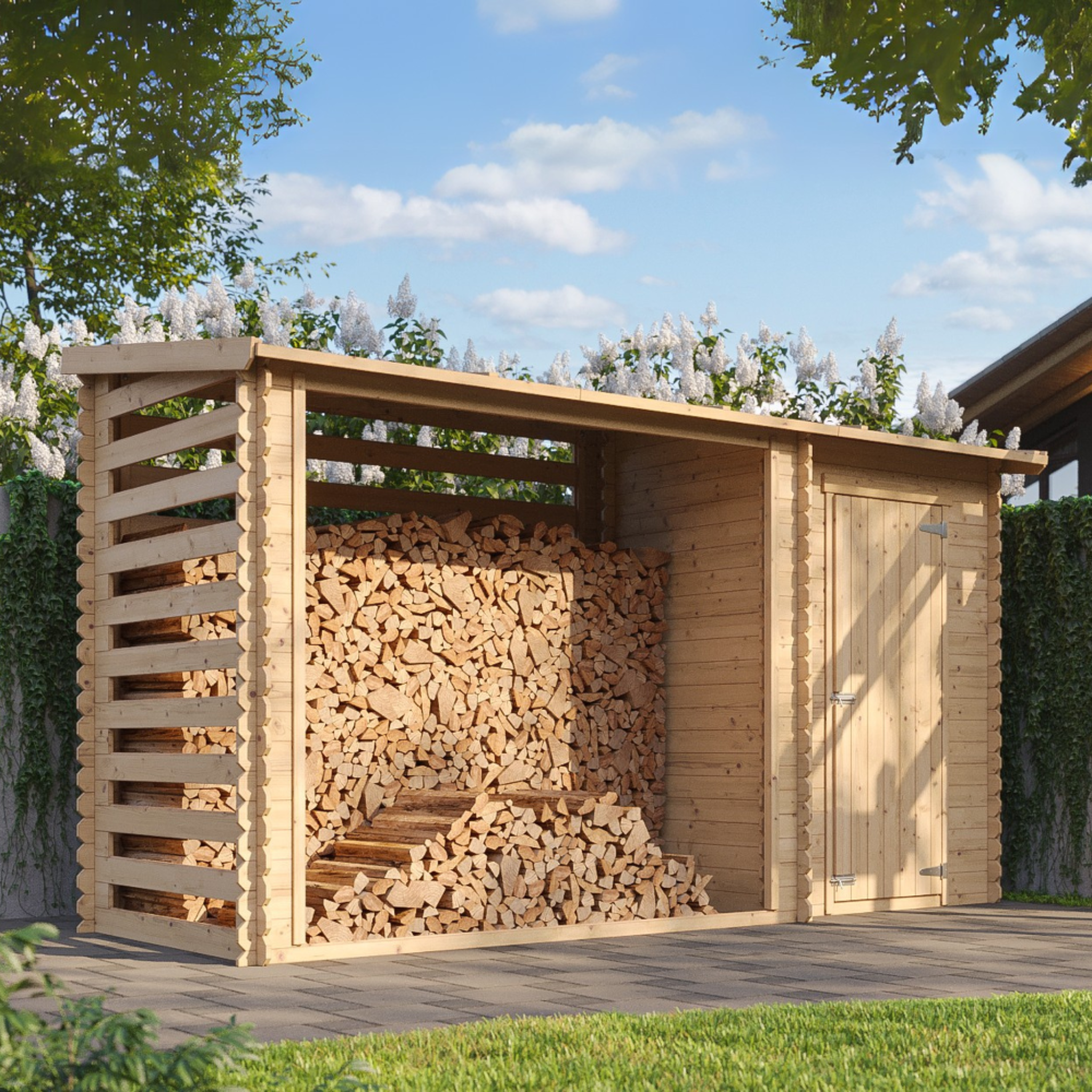 Voir la diapositive 4 : TIMBELA Abri de jardin, Bucher, Abri conteneur - Cabane de jardin avec Toit plat 2,54 m2+1,1 m2 M205